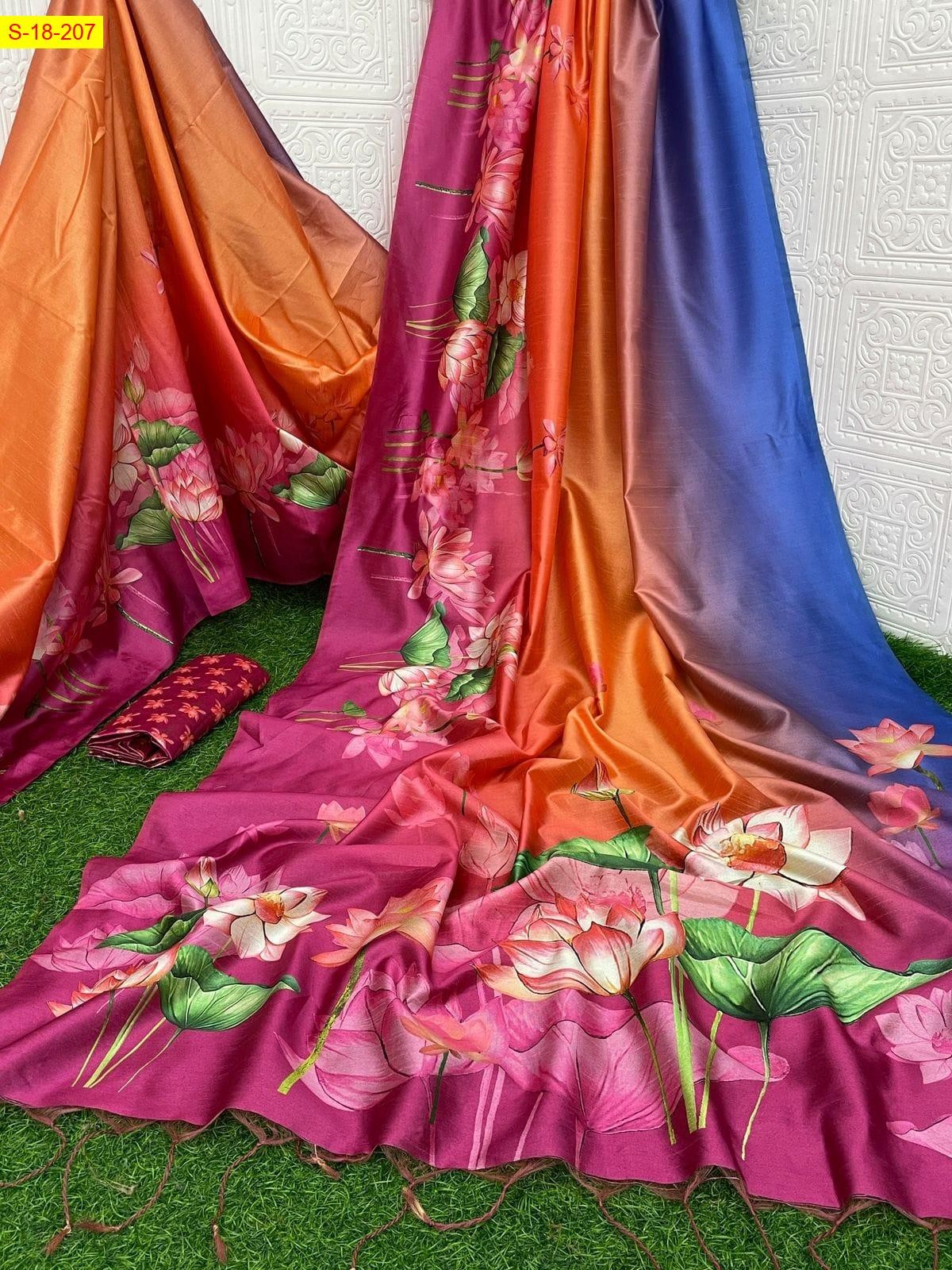 Blue Fancy silk lotus printed sarees