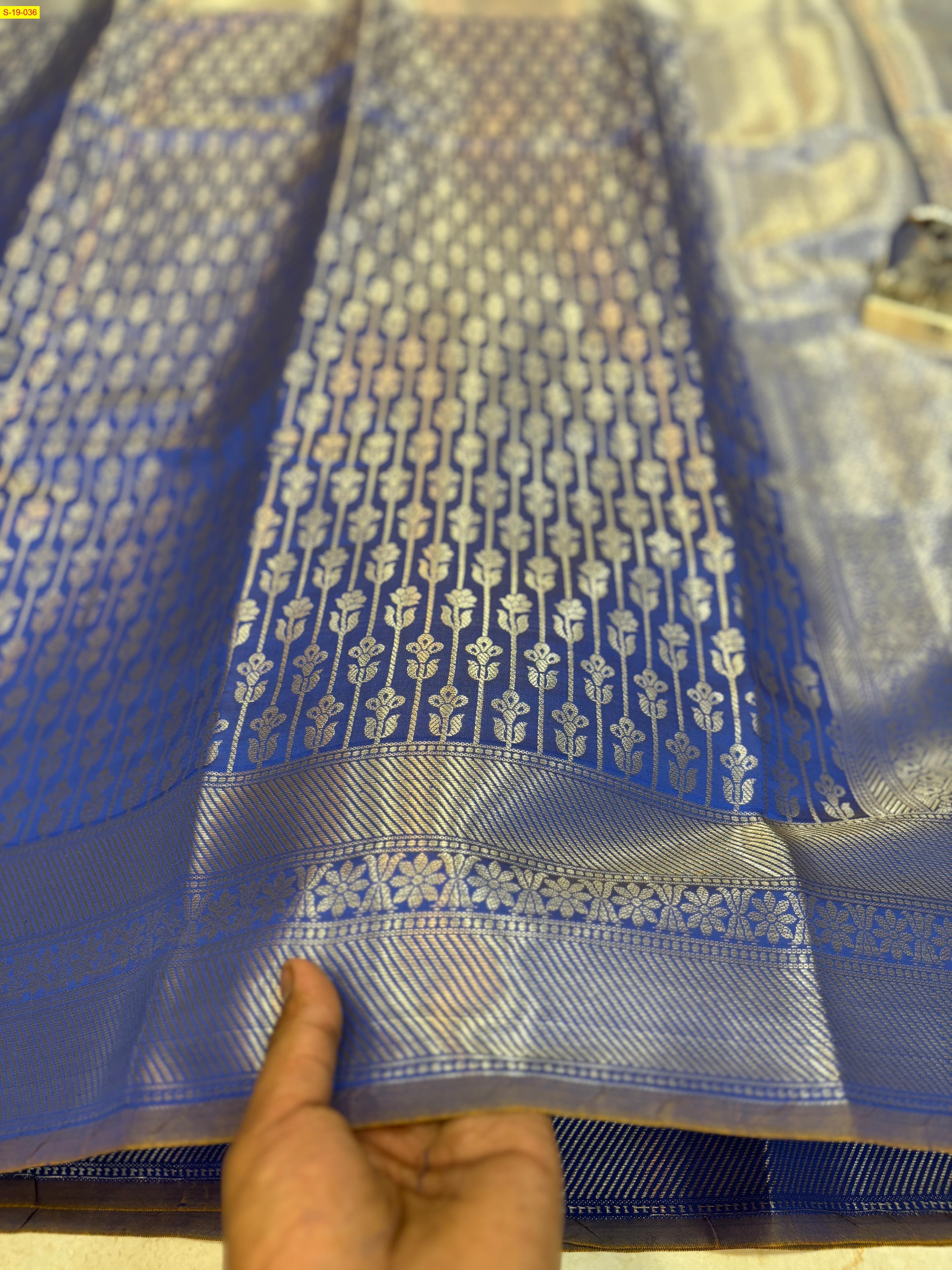 Blue Semi katan soft silk banarasi saree