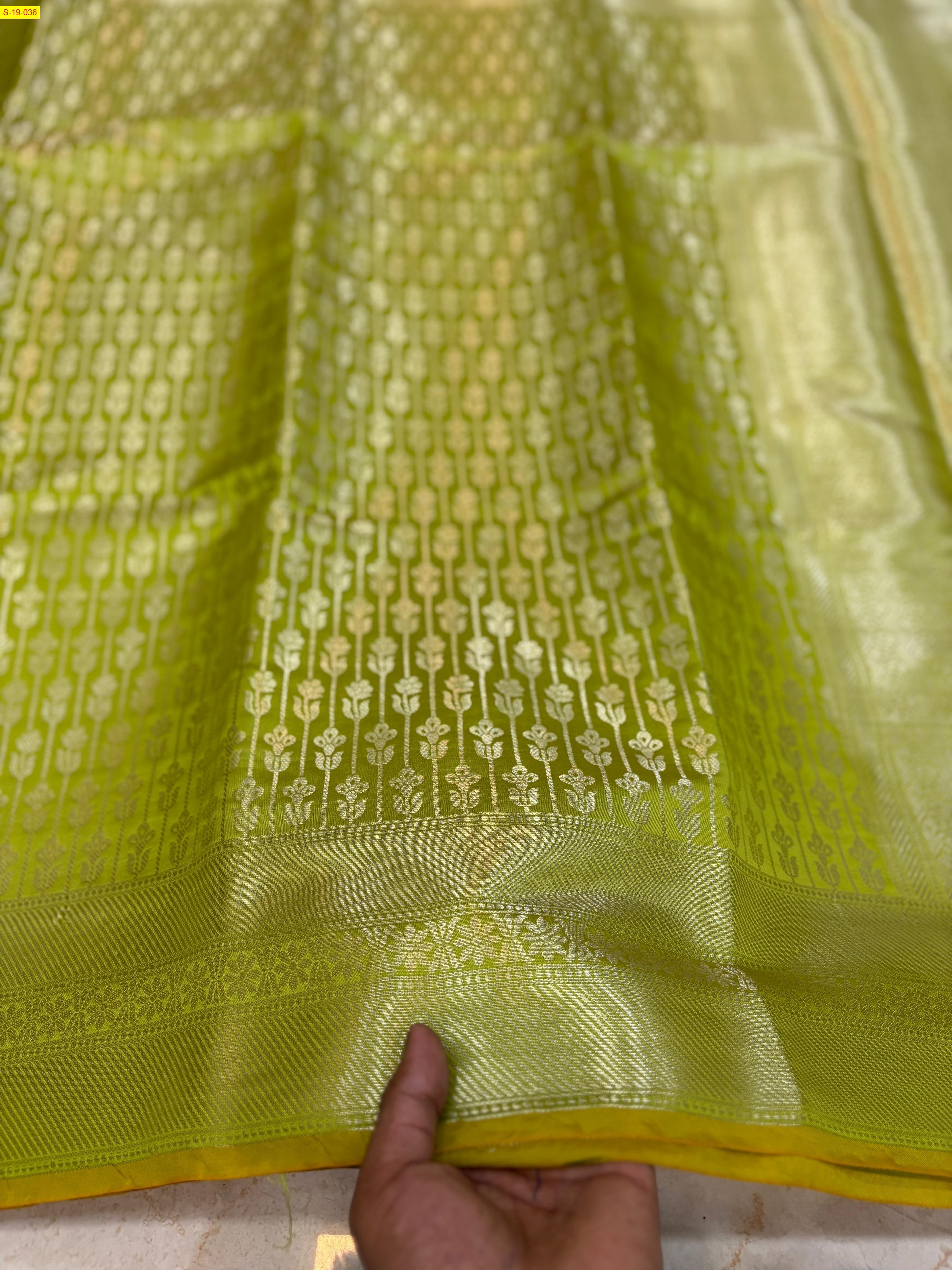 Parrot Green Semi katan soft silk banarasi saree