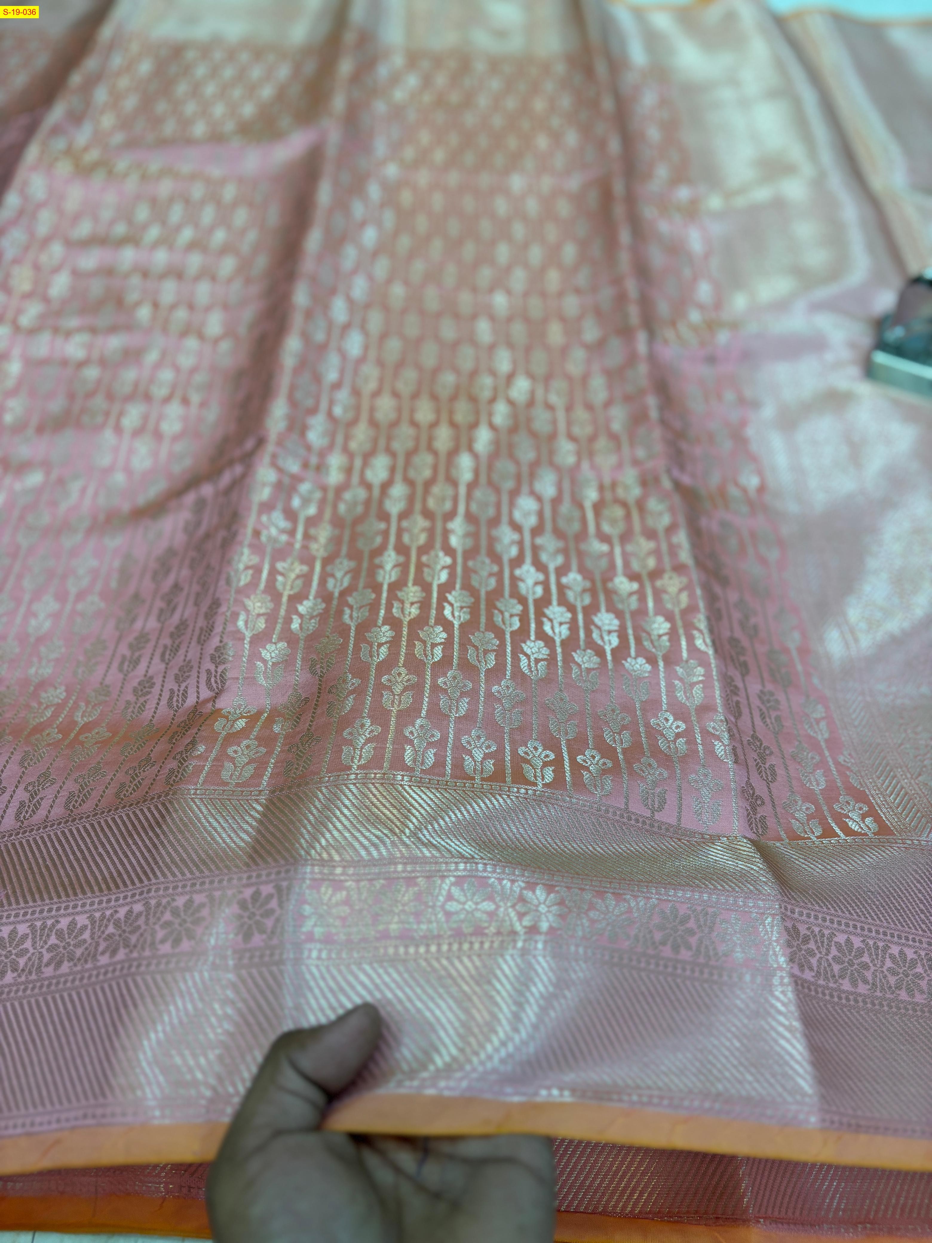 Light Pink Semi katan soft silk banarasi saree