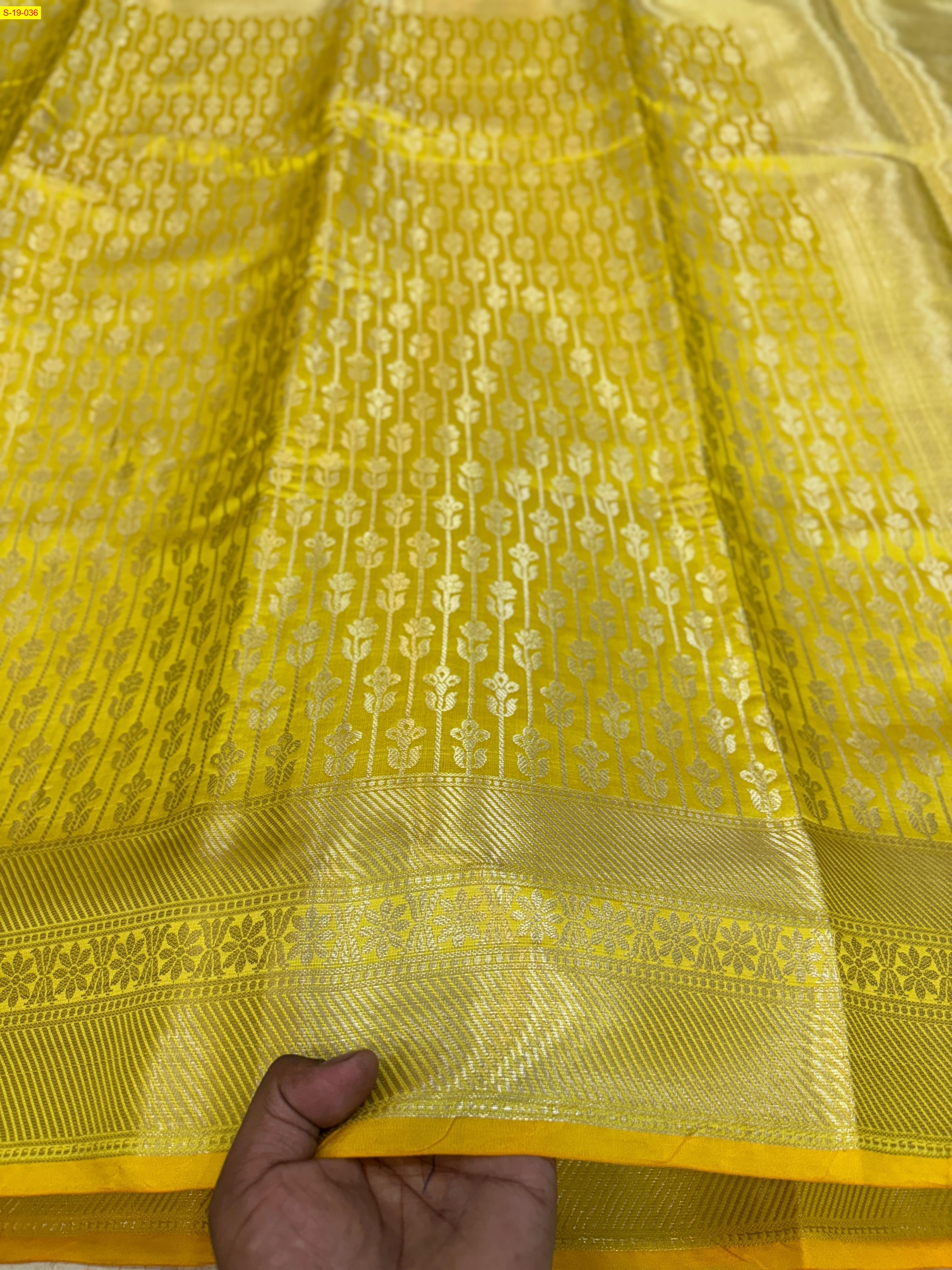 Yellow Semi katan soft silk banarasi saree