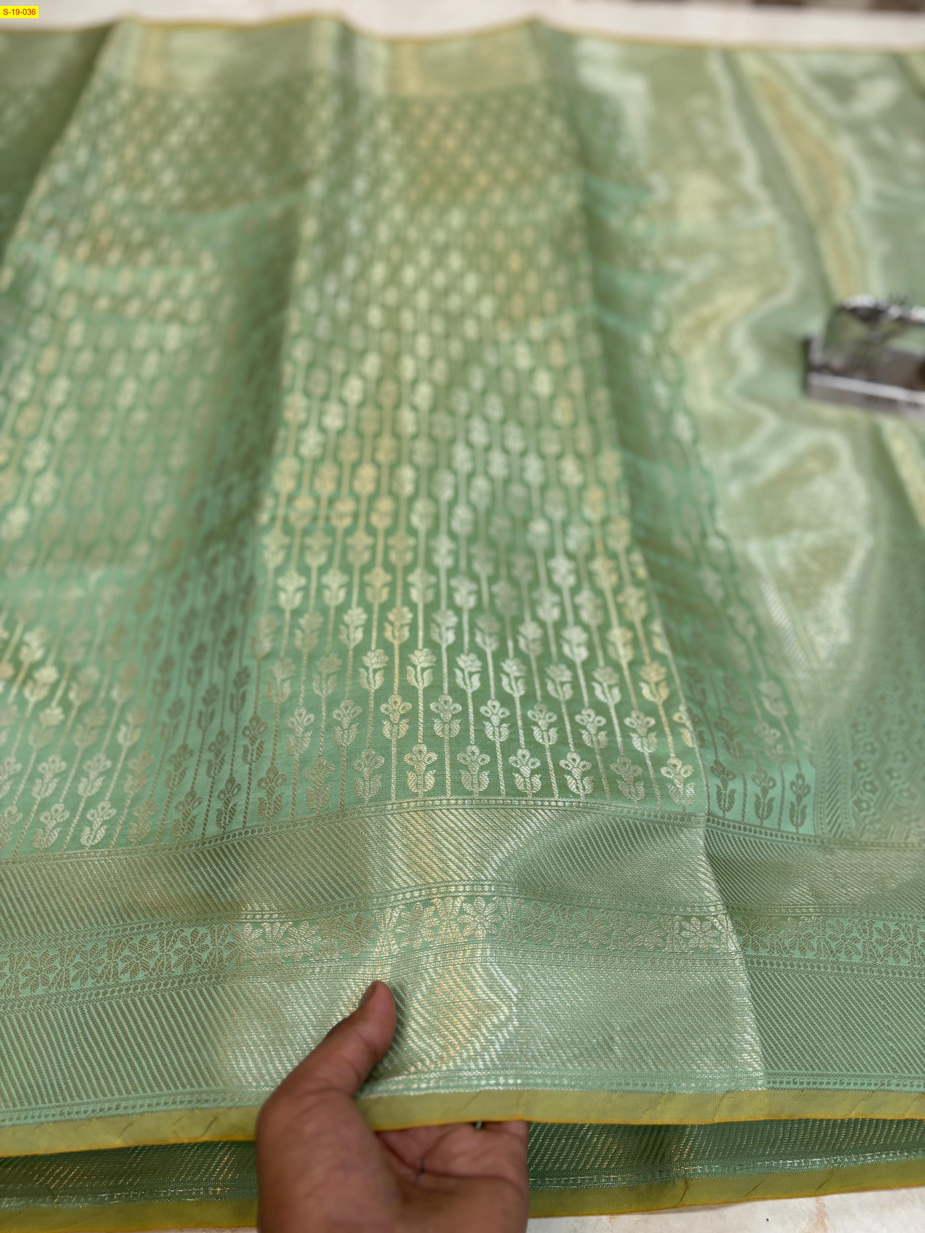 Green Semi katan soft silk banarasi saree