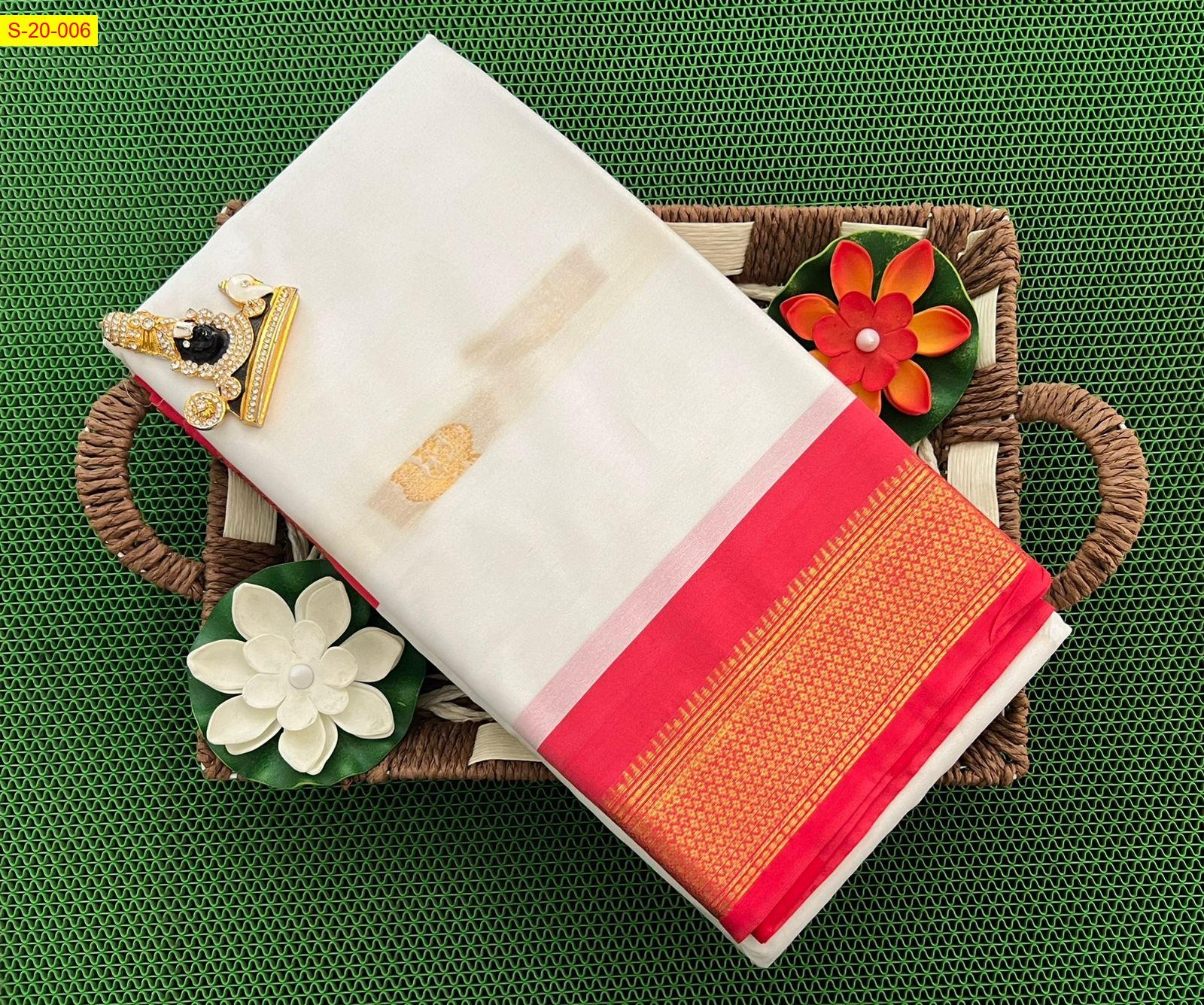 White Silk mercerized cotton sarees