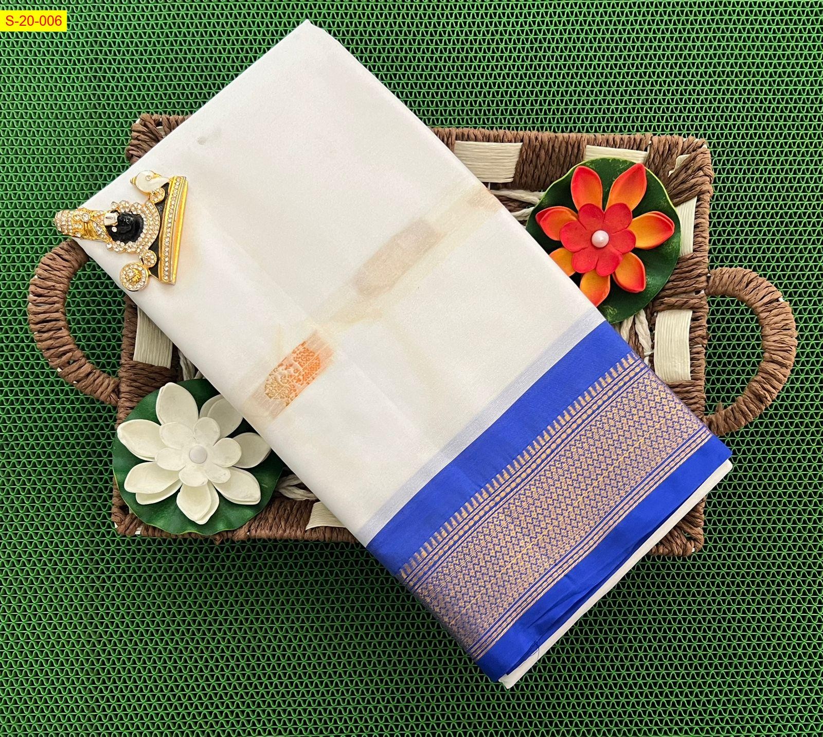 White Silk mercerized cotton sarees