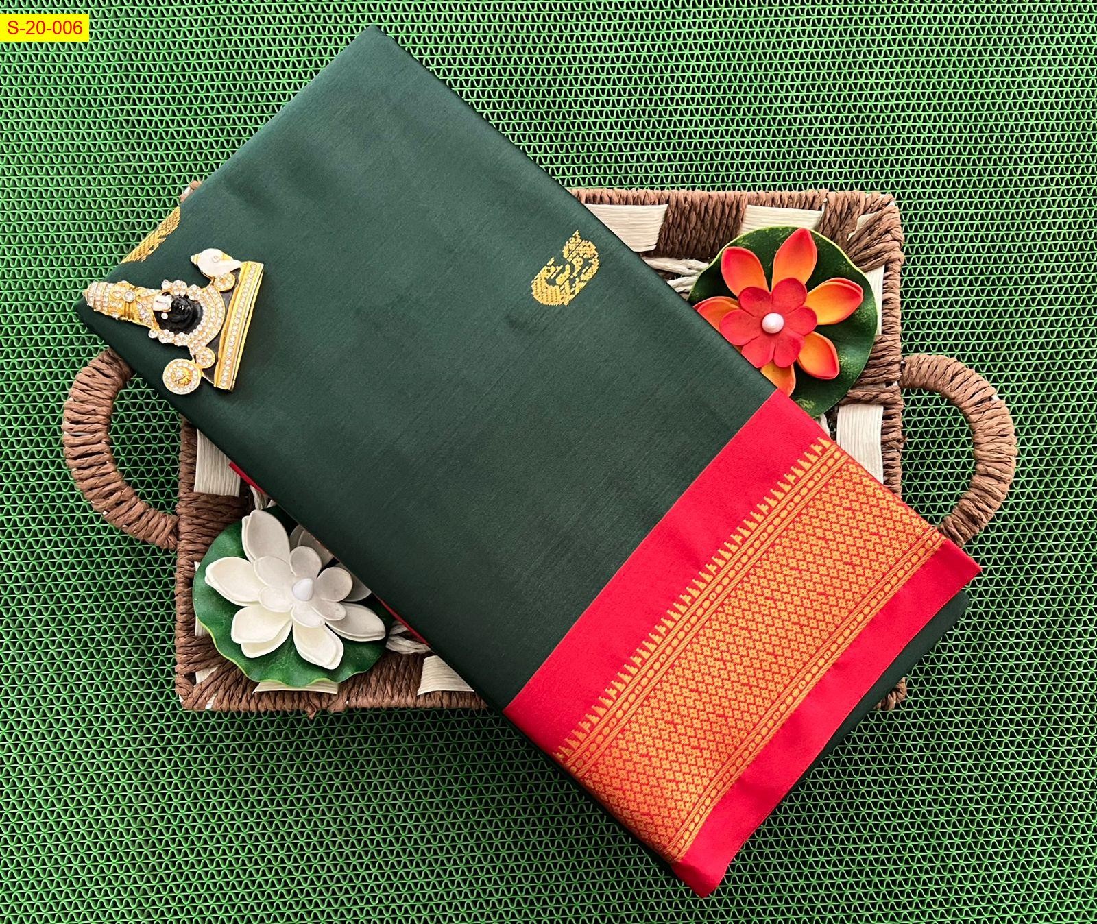 Dark Green Silk mercerized cotton sarees 