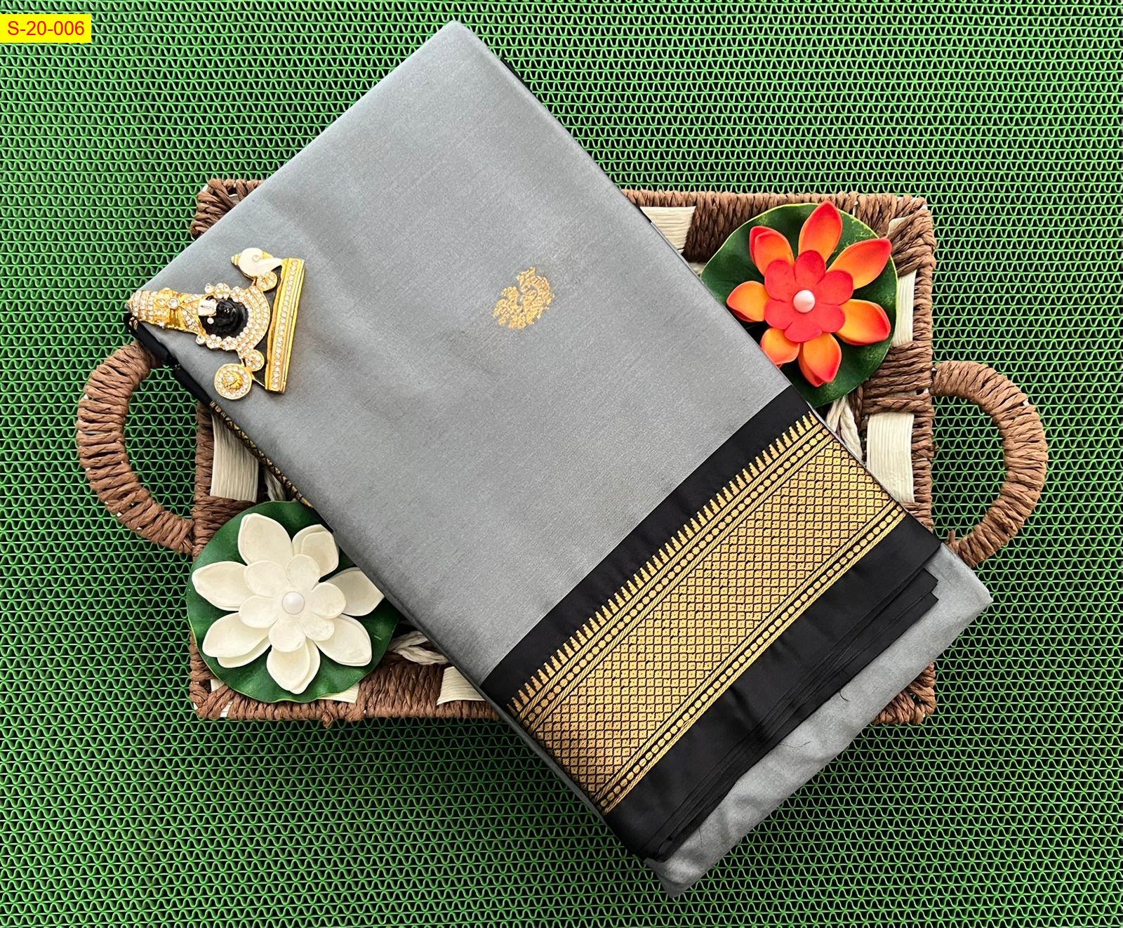 Gray Silk mercerized cotton sarees 