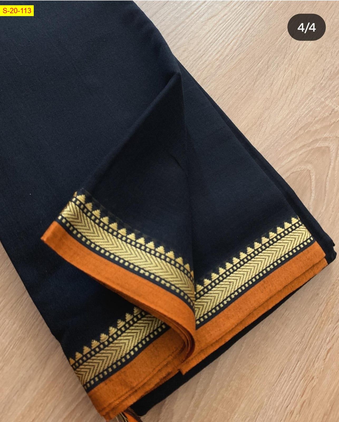 Black Narayanpet small border cotton sarees