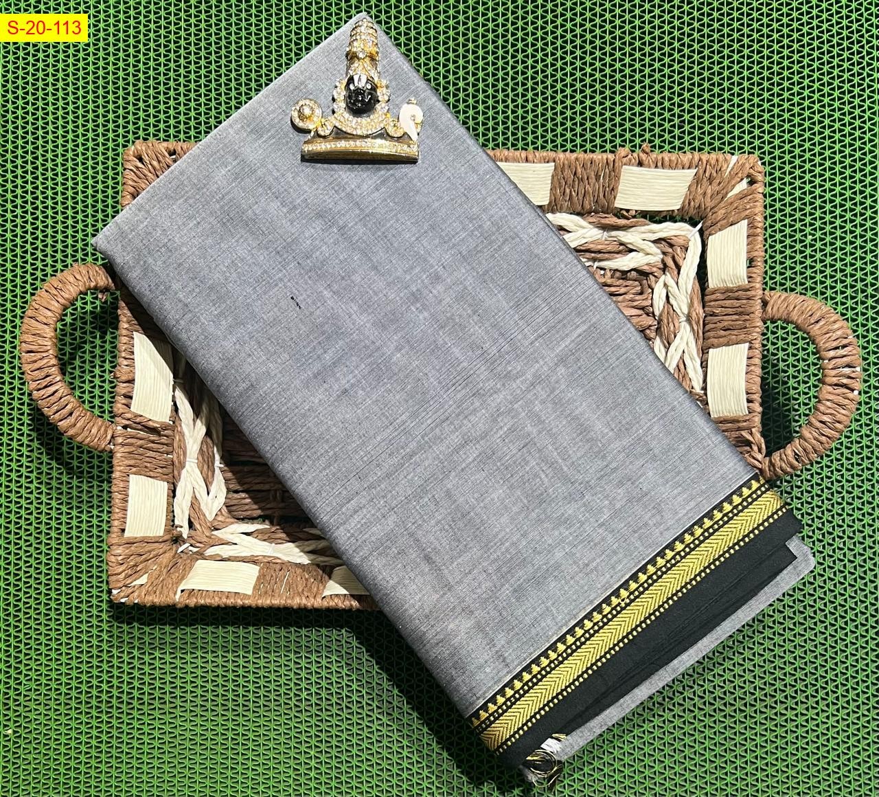 Grey Narayanpet small border cotton sarees