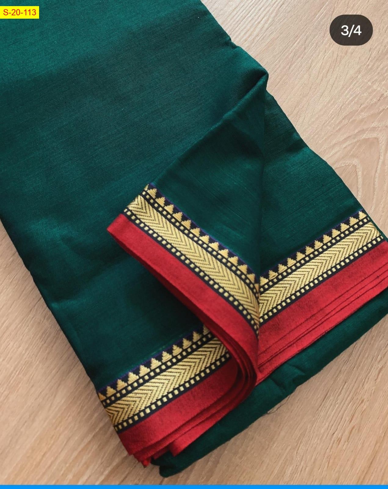 Dark Green Narayanpet small border cotton sarees