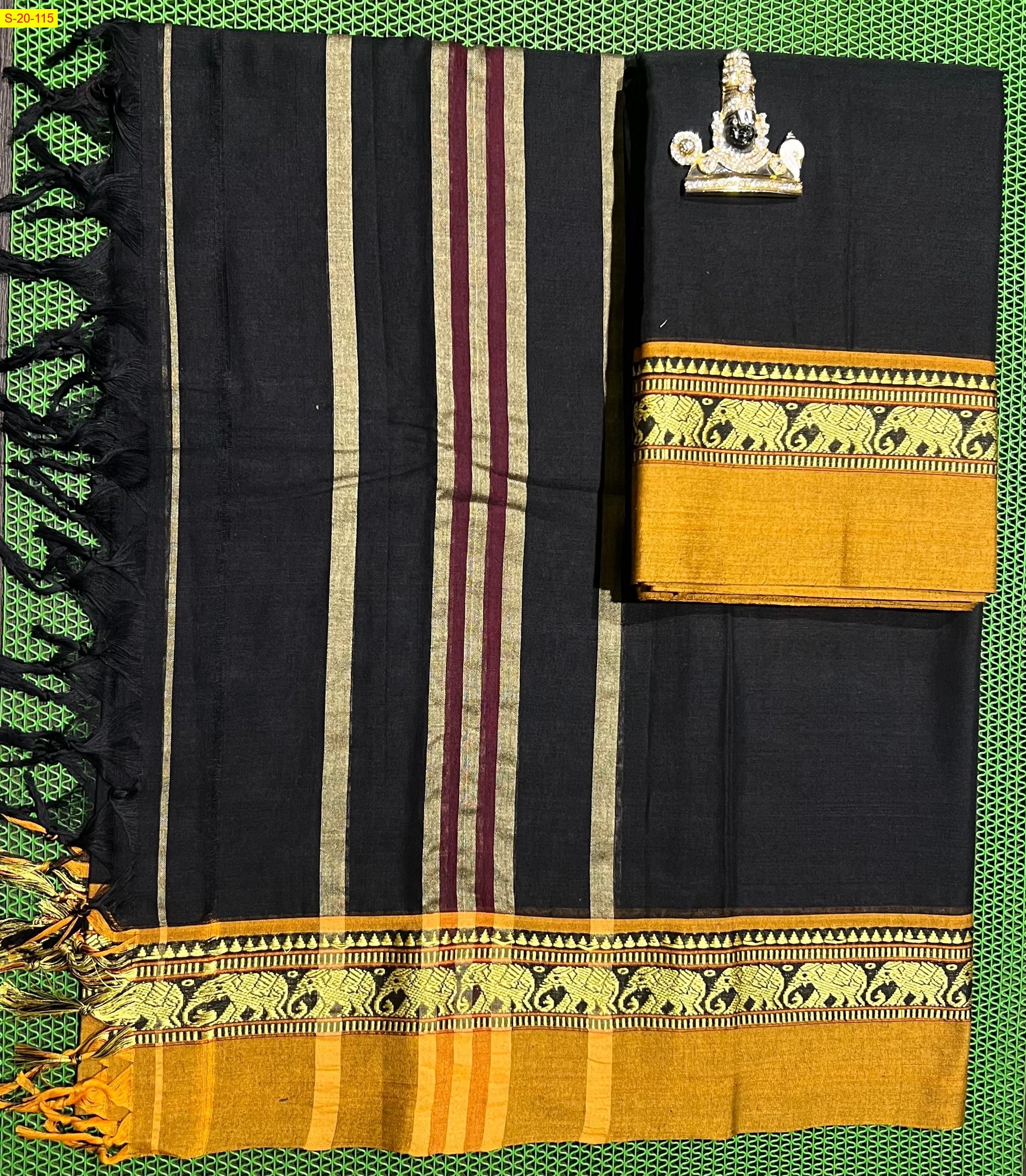 Black Unstitched narayanpet cotton salwar suit material 