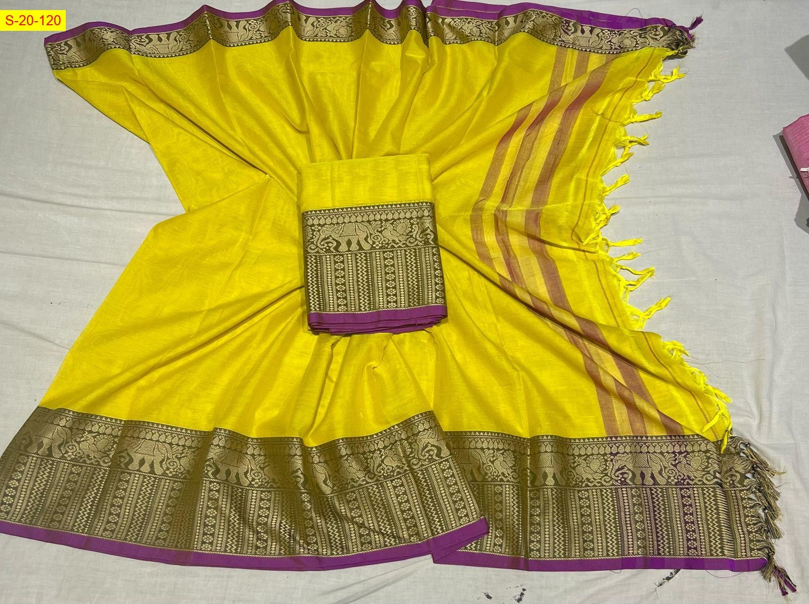Yellow Narayanpet cotton dress material