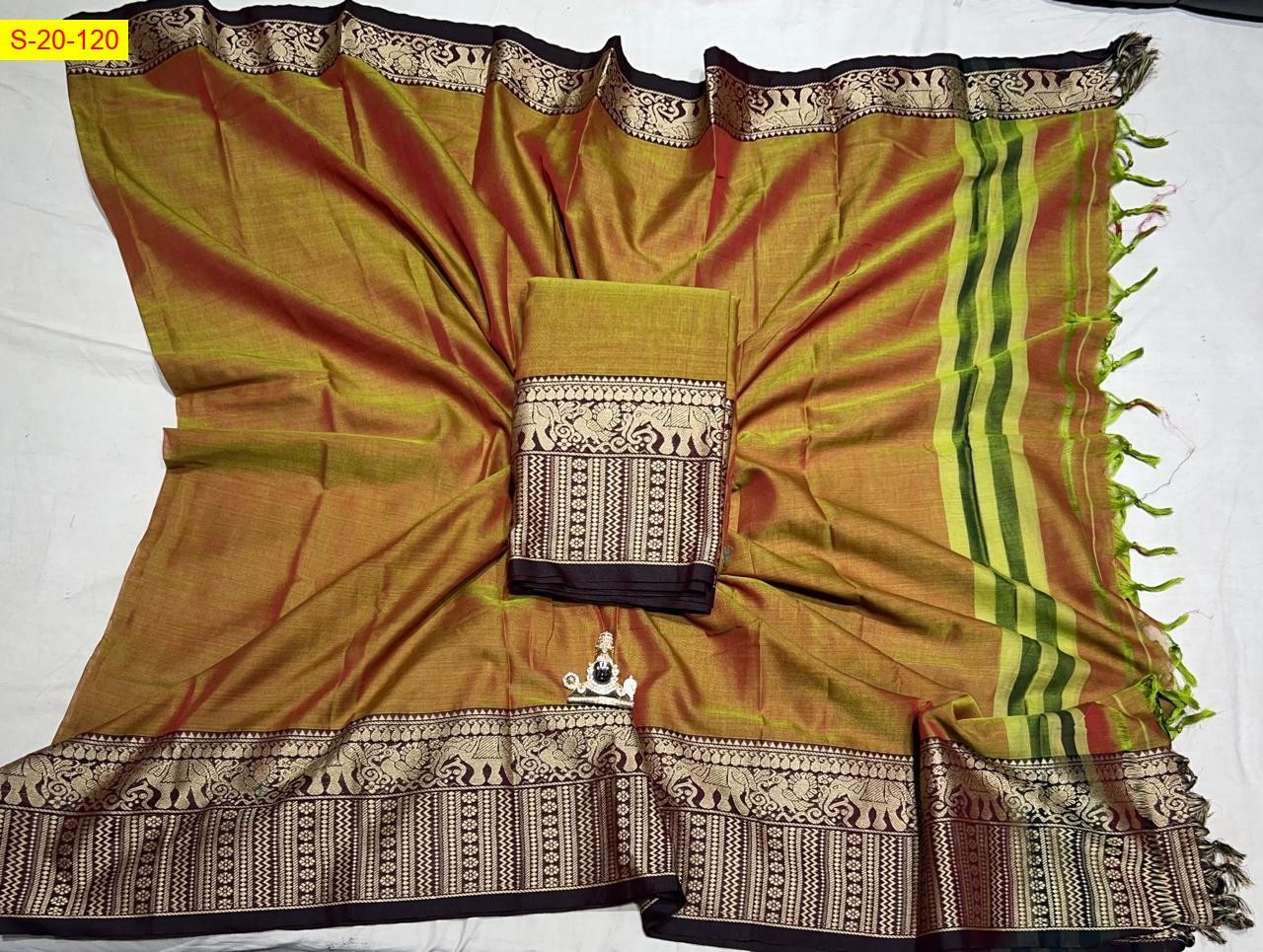 Brown Narayanpet cotton dress material