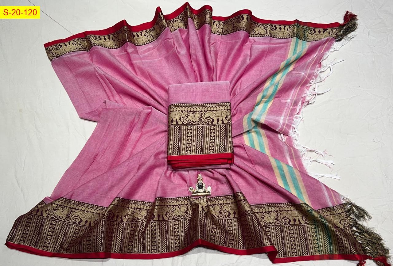 Pink Narayanpet cotton dress material