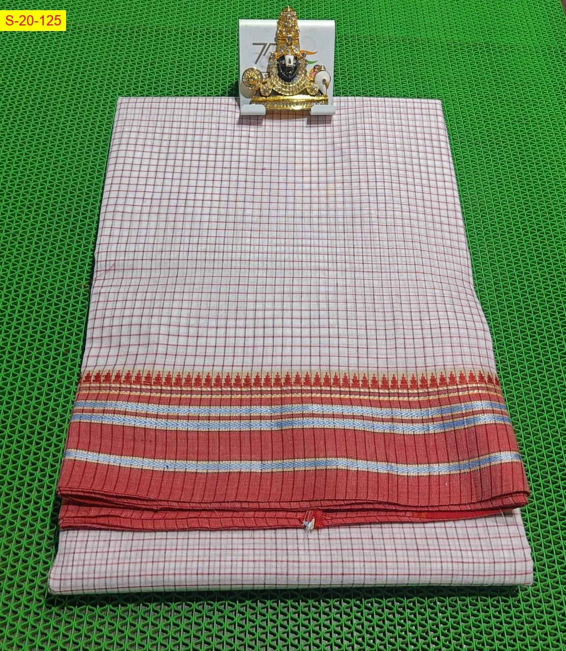 White Narayanpet cotton checked sarees with gomi border