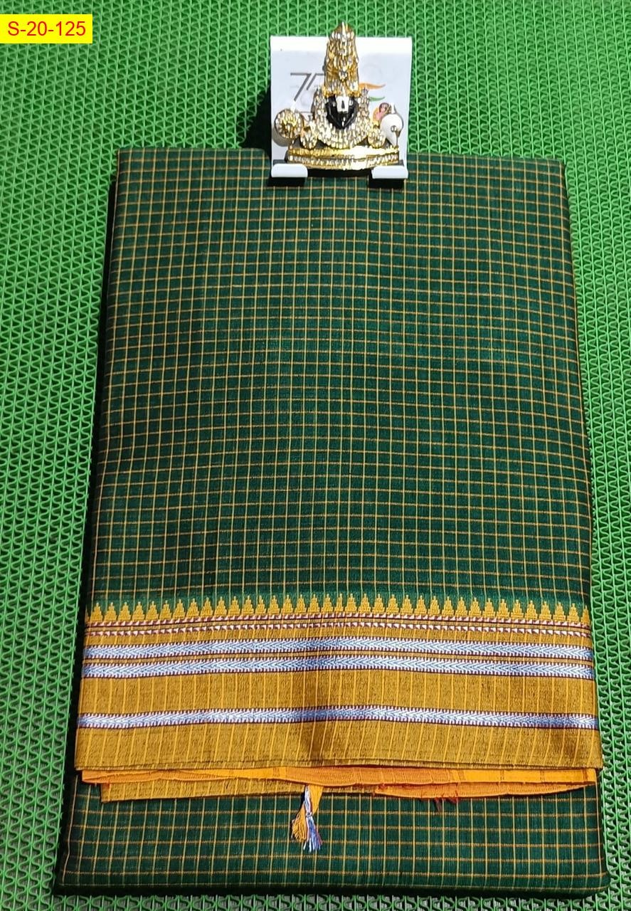 Green Narayanpet cotton checked sarees with gomi border