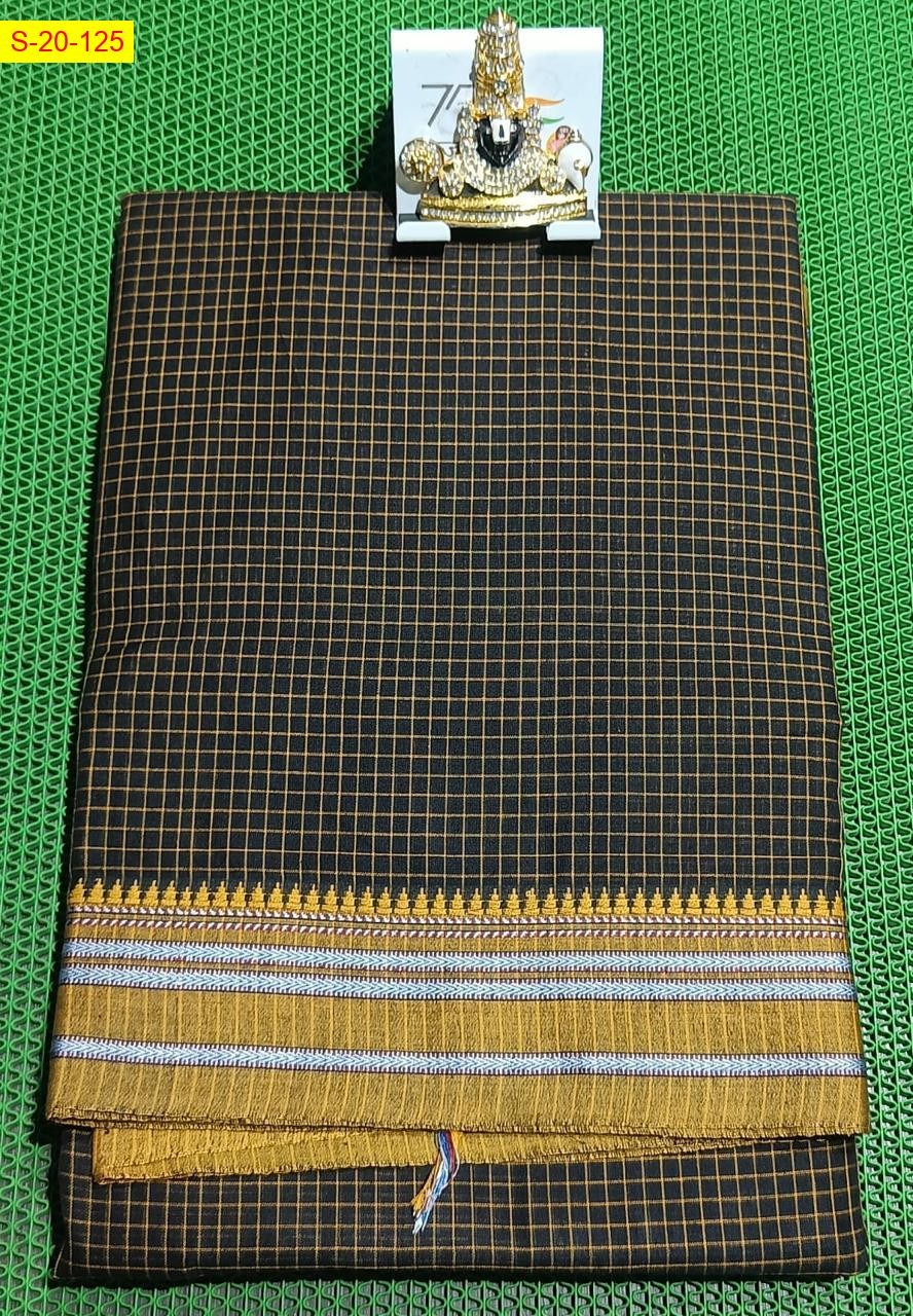 Black Narayanpet cotton checked sarees with gomi border