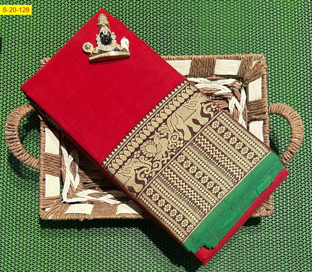 Red Narayanpet soft cotton sarees with thread border