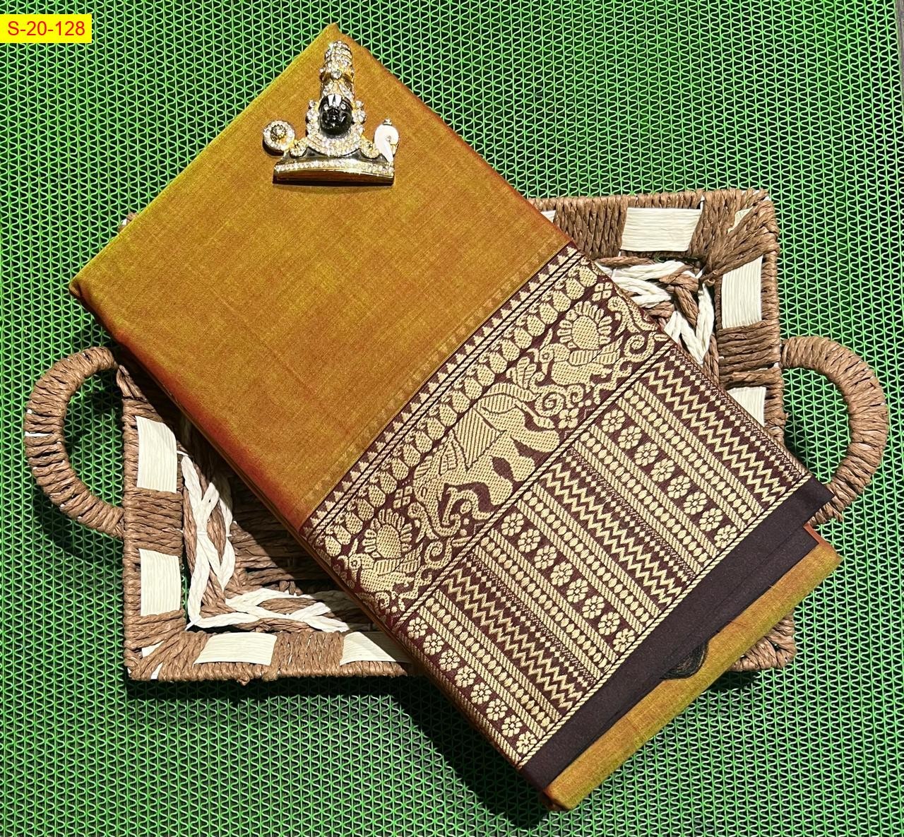 Yellow Narayanpet soft cotton sarees with thread border