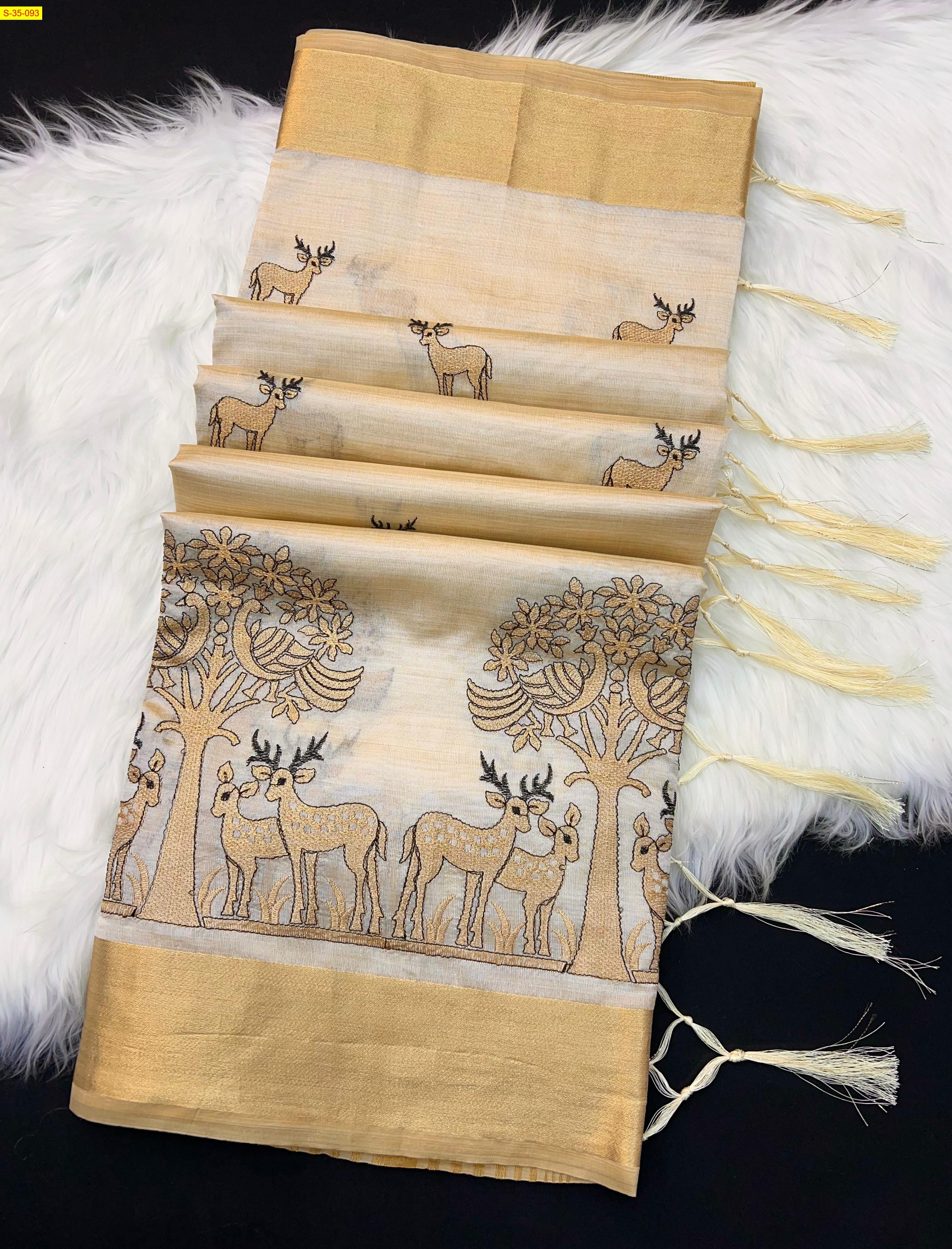 Soft tussar silk sarees  - Half white