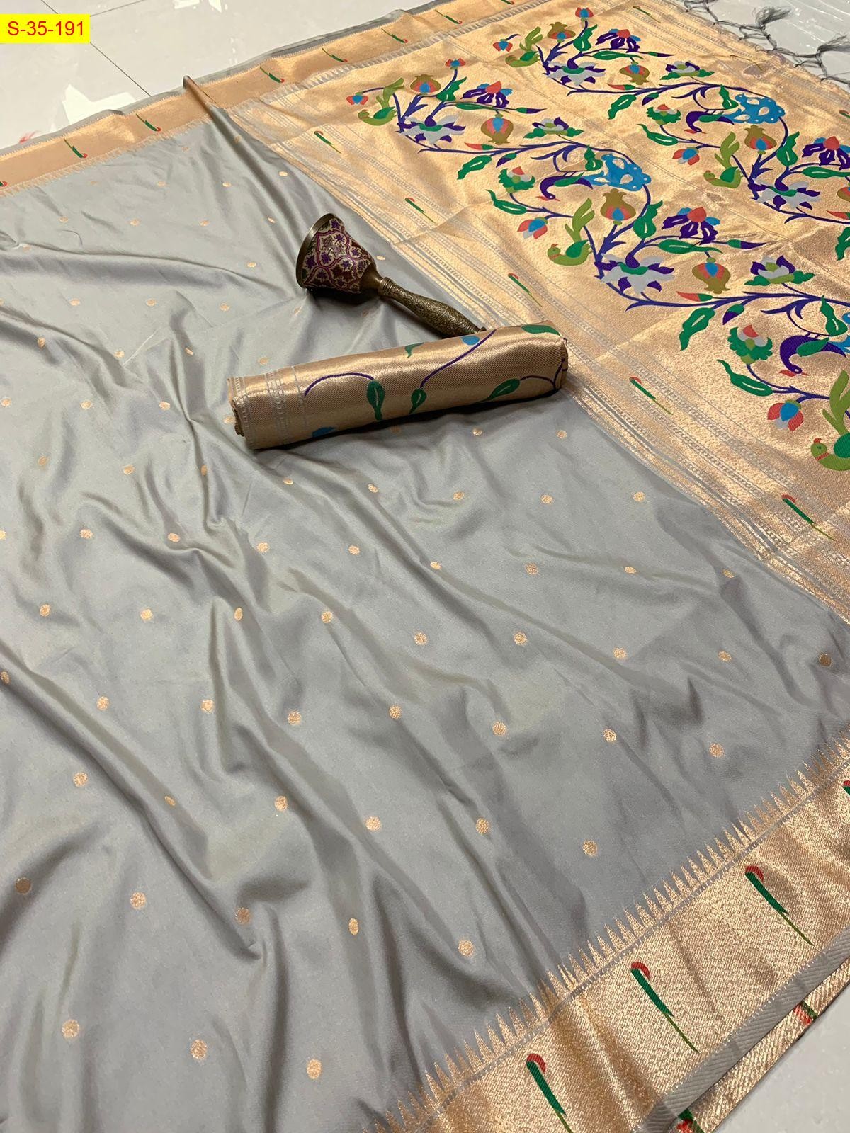 Gray Paithani silk sarees