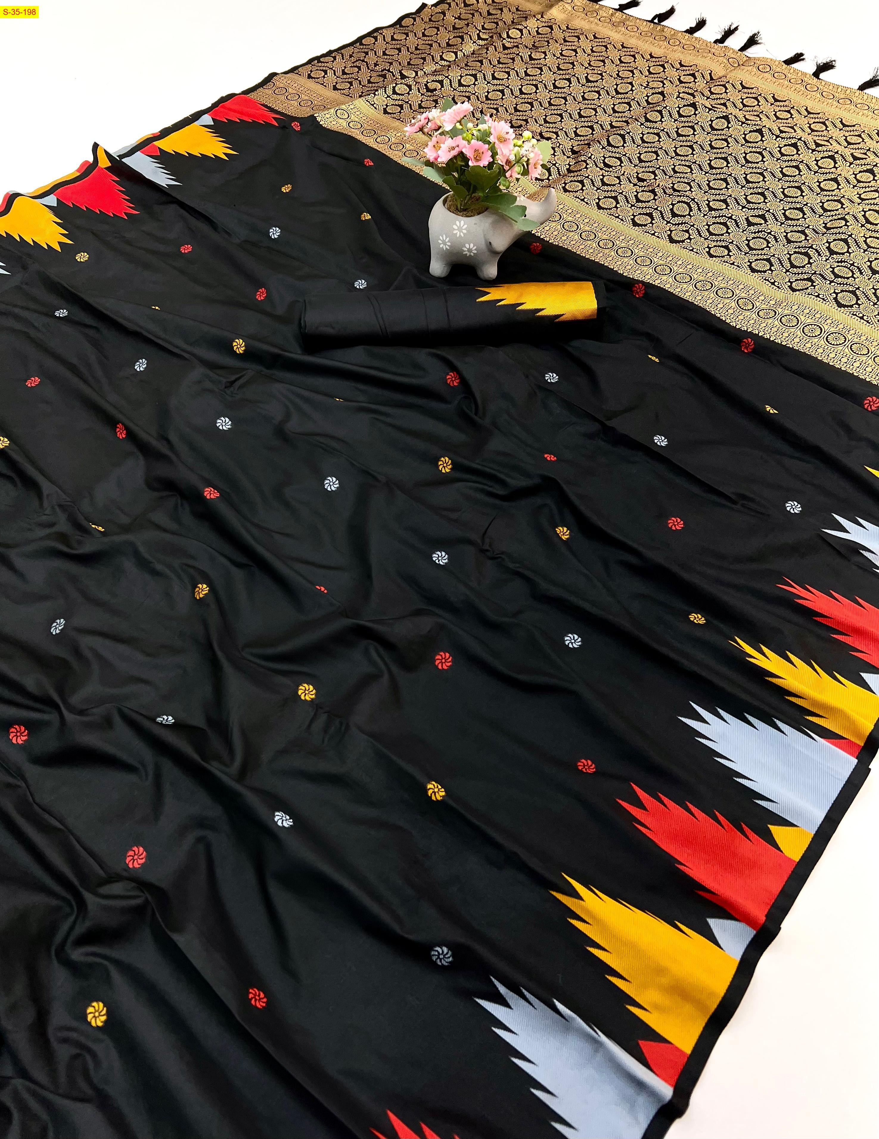 Black Soft silk two tone sarees 