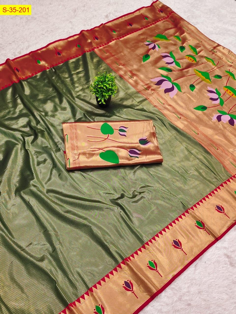 Green SOFT TISSUE SILK PAITHANI SAREES
