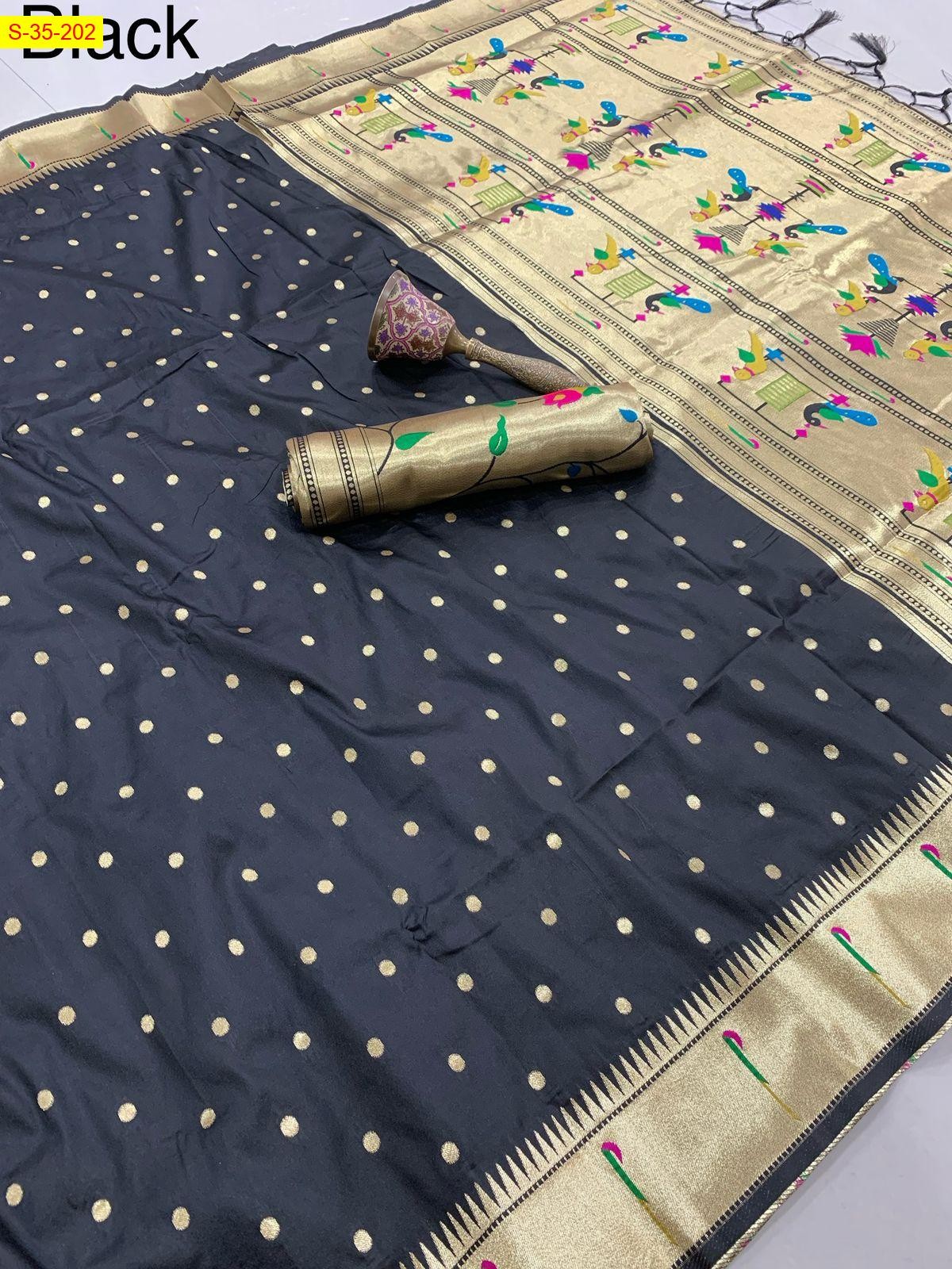 Black Soft silk paithani saree