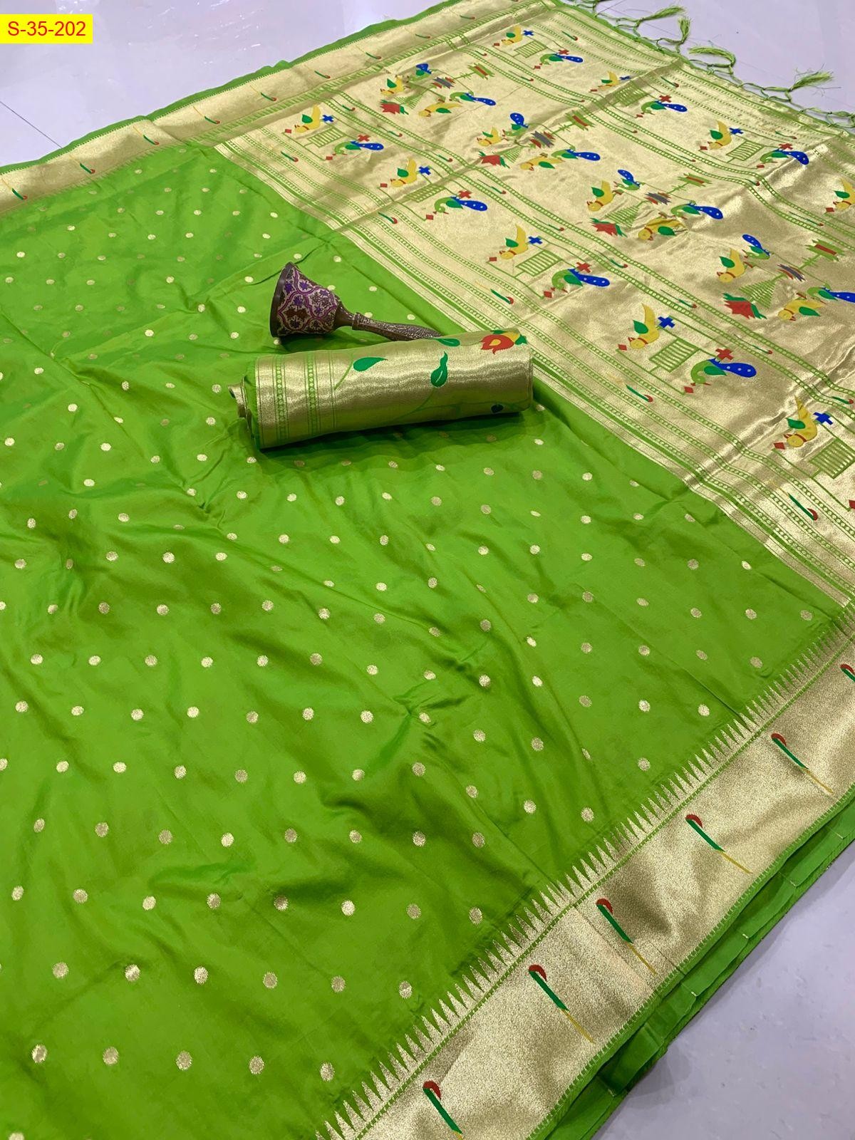 Light Green Soft silk paithani saree