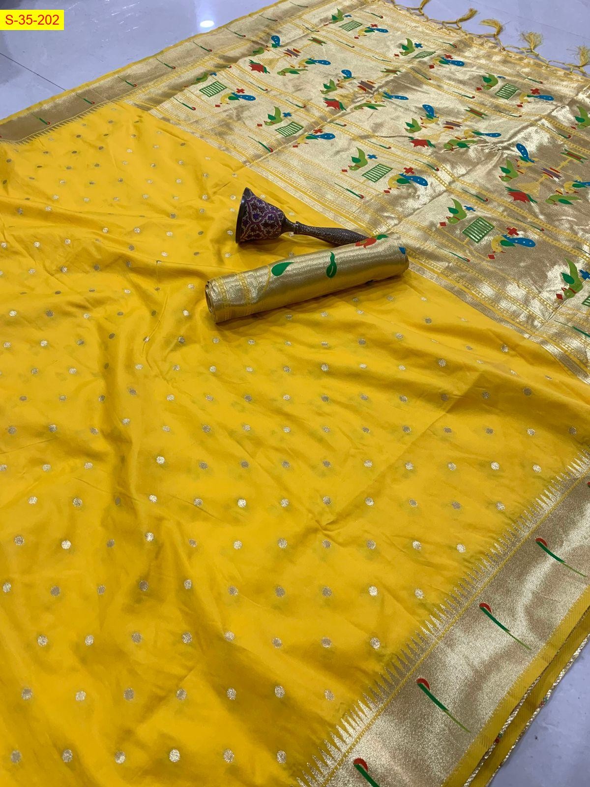 Yellow Soft silk paithani saree