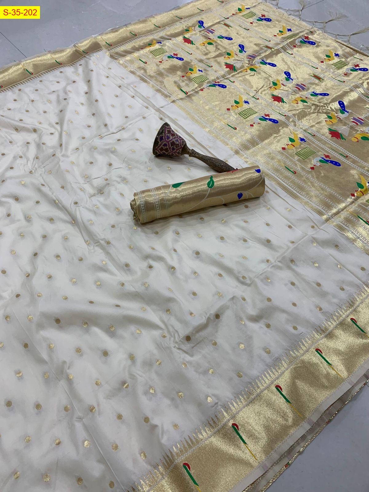 White Soft silk paithani saree