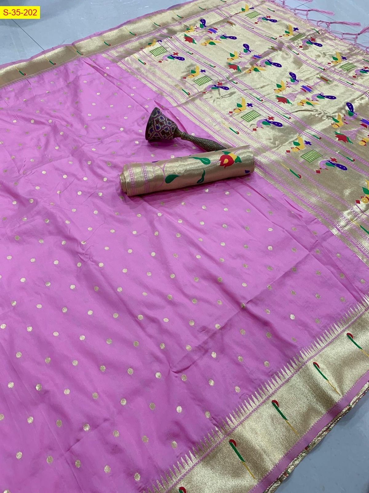 Pink Soft silk paithani saree