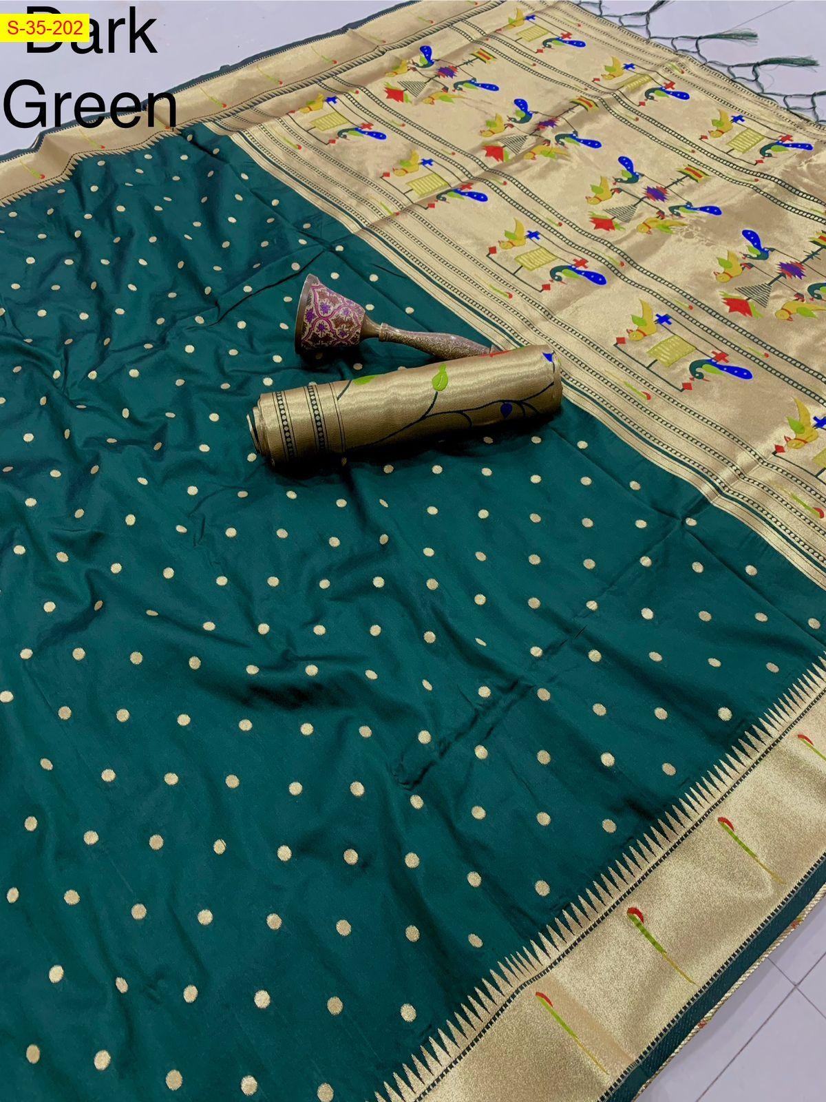 Dark Green Soft silk paithani saree