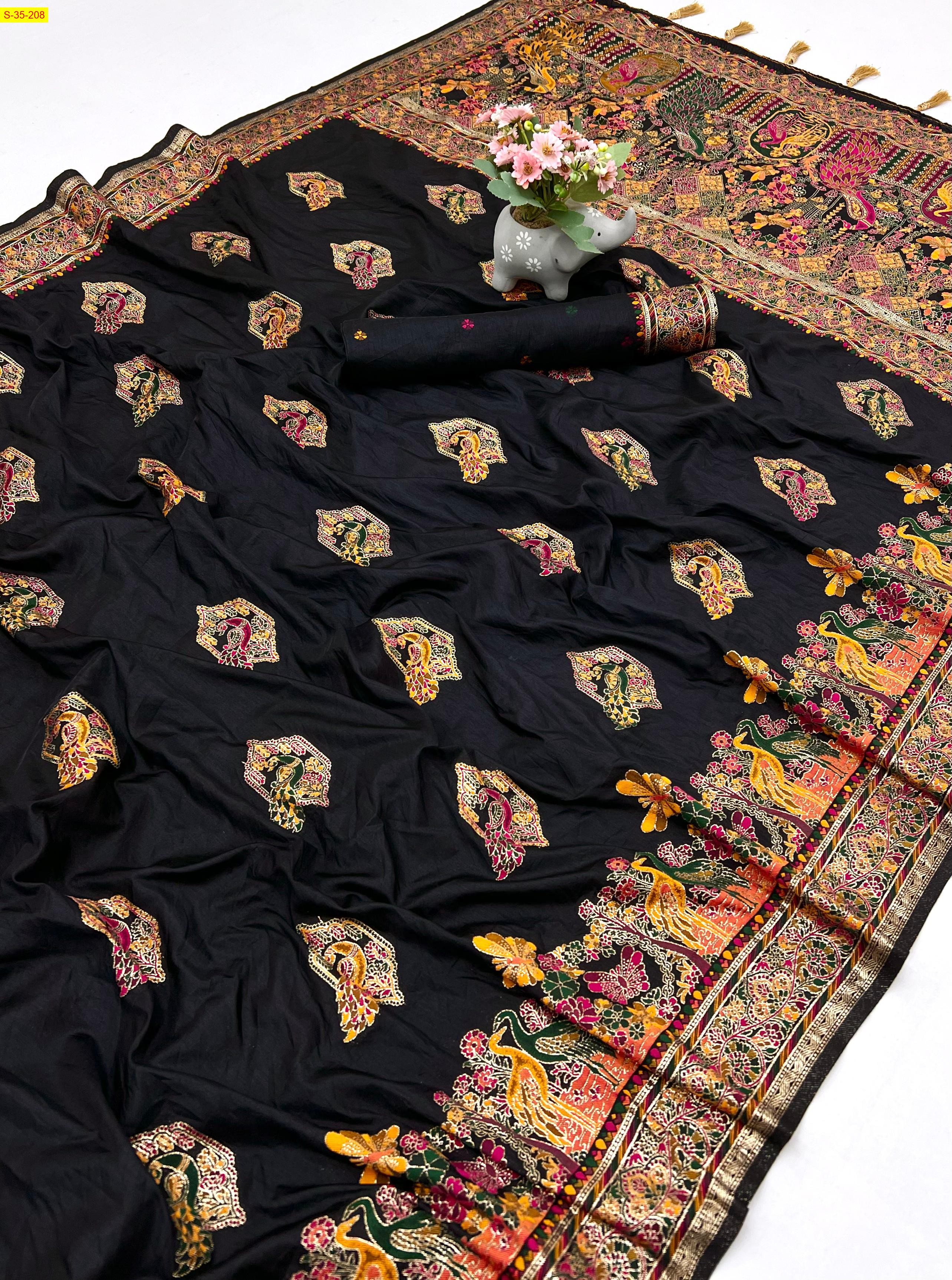 Black Pashmina silk saree