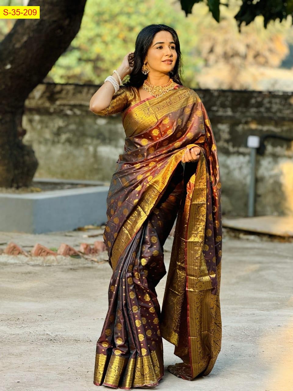 Brown Banaras fancy silk sarees