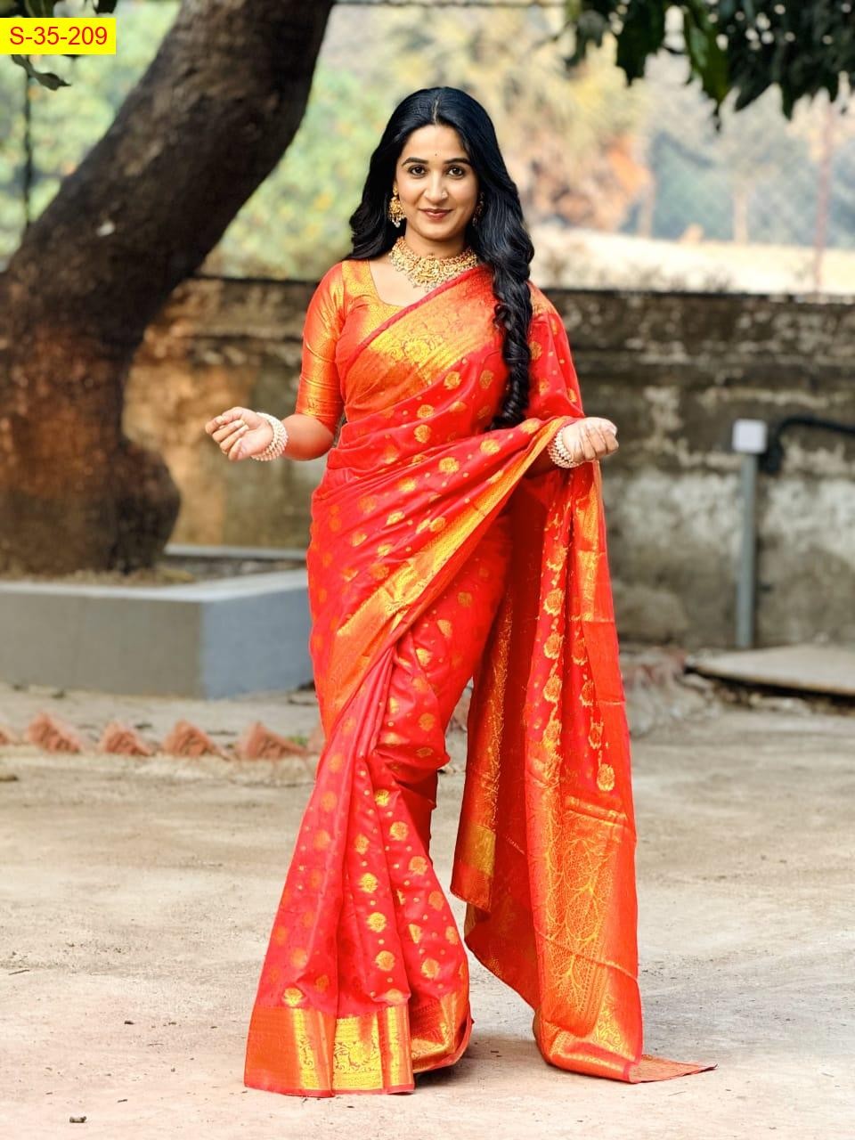 Orange Banaras fancy silk sarees