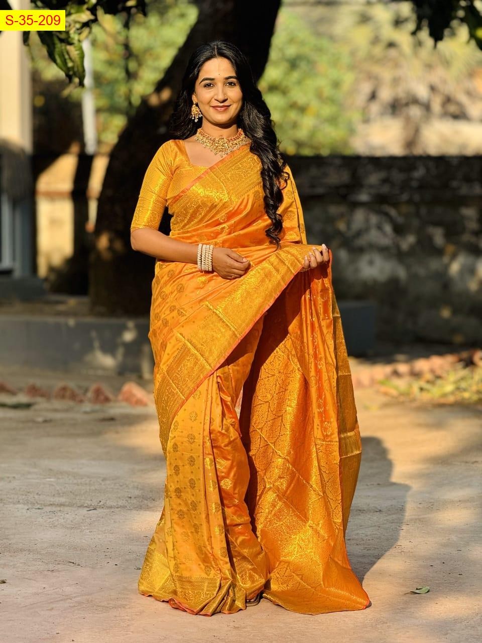 Mustard Banaras fancy silk sarees