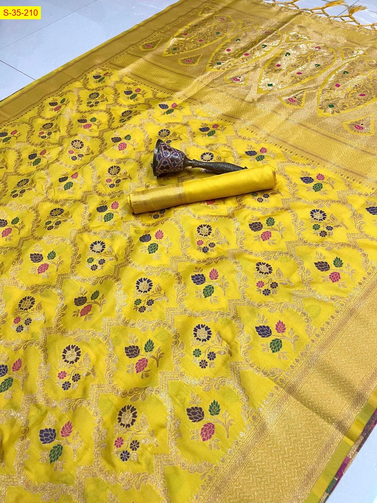 Yellow Kanjivuram fancy silk sarees