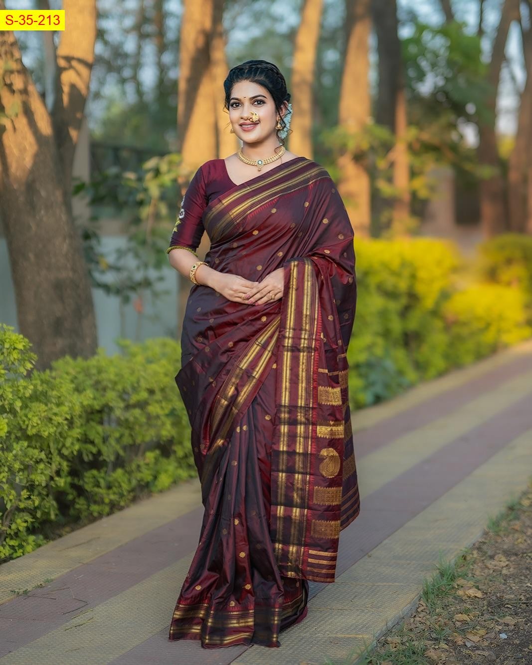 Maroon Soft Fancy Banarasi Maharastrian silk sarees