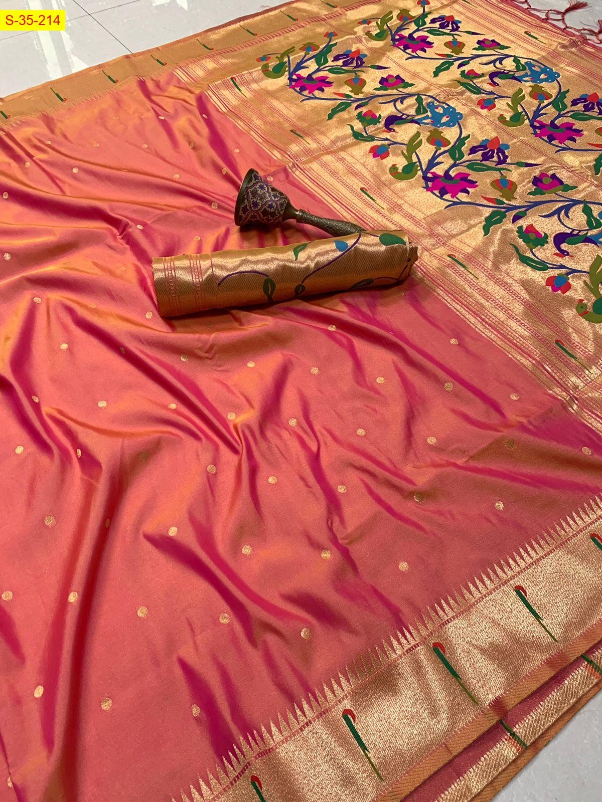 Orange Soft Fancy paithani silk sarees