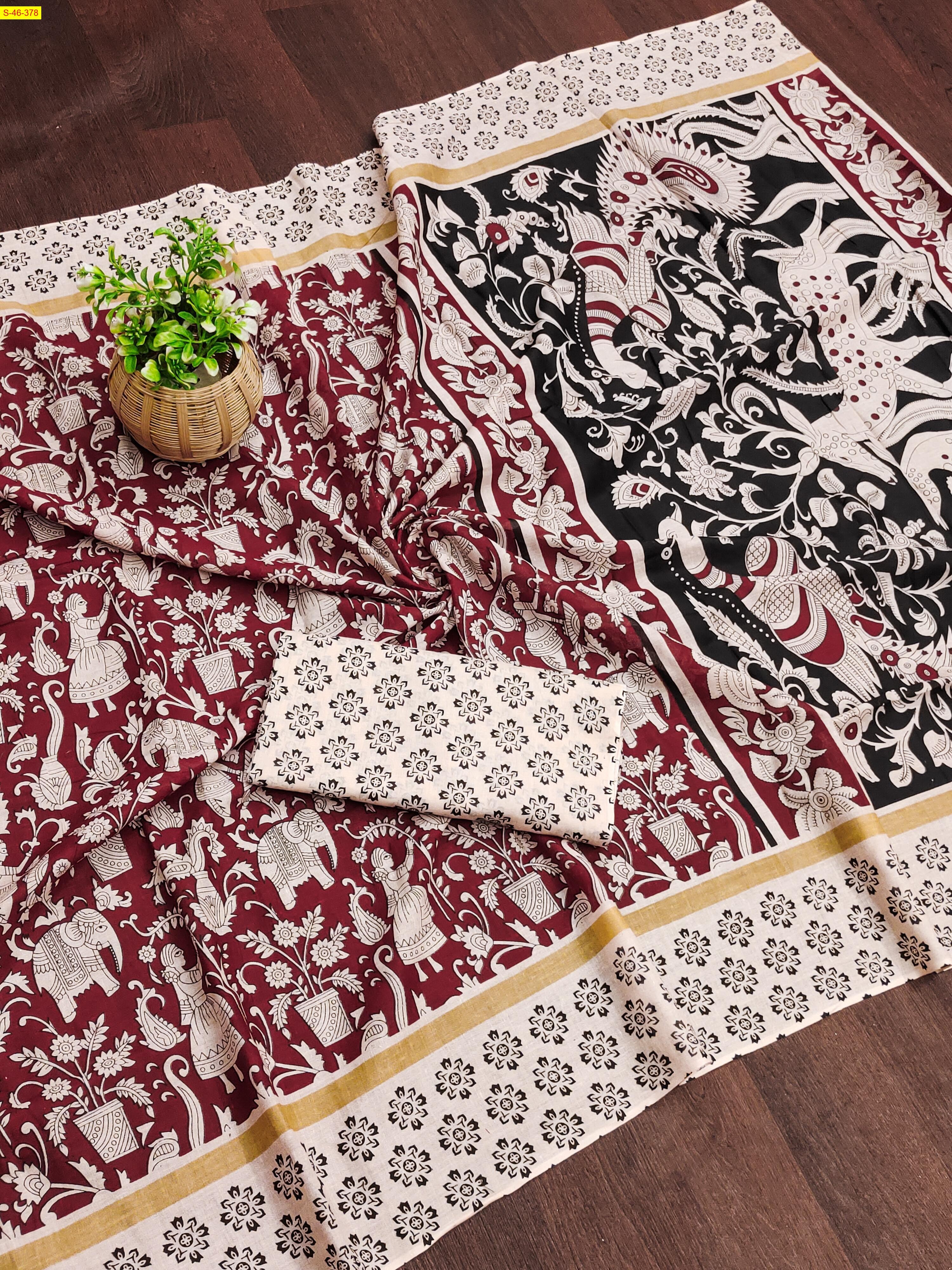 Maroon Mulmul fancy cotton sarees