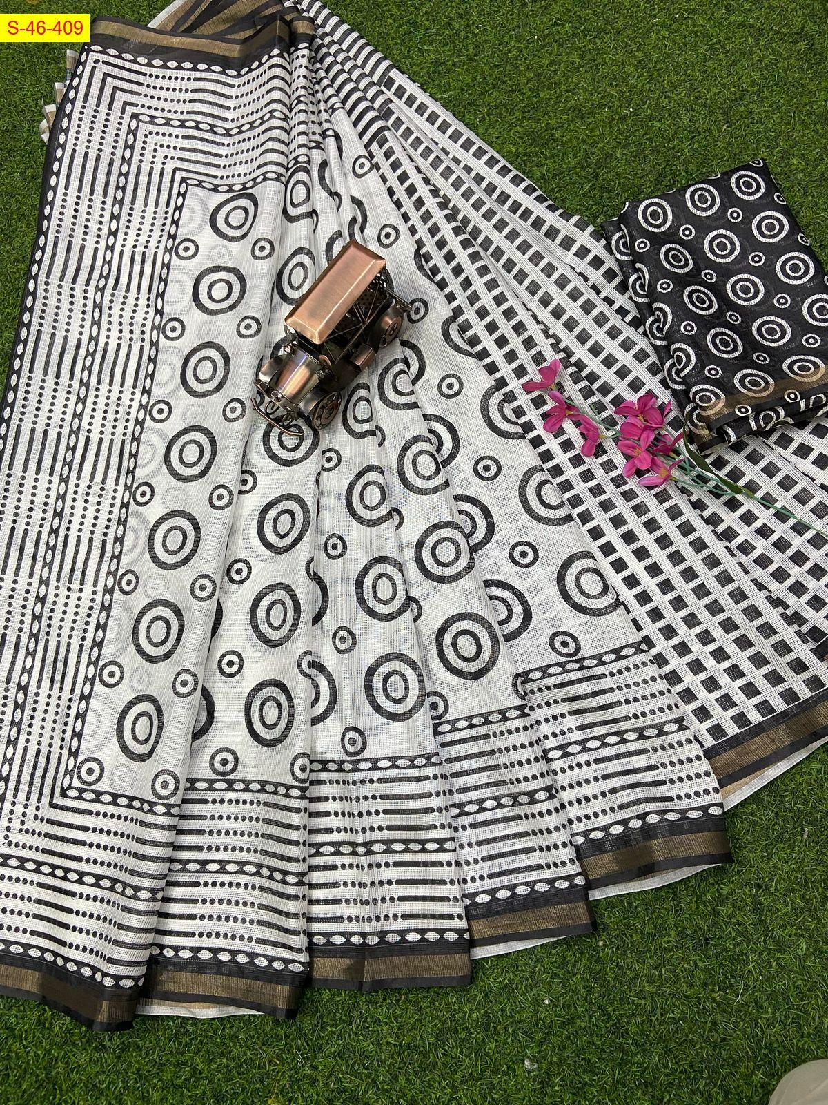 White Soft kota doriya printed sarees