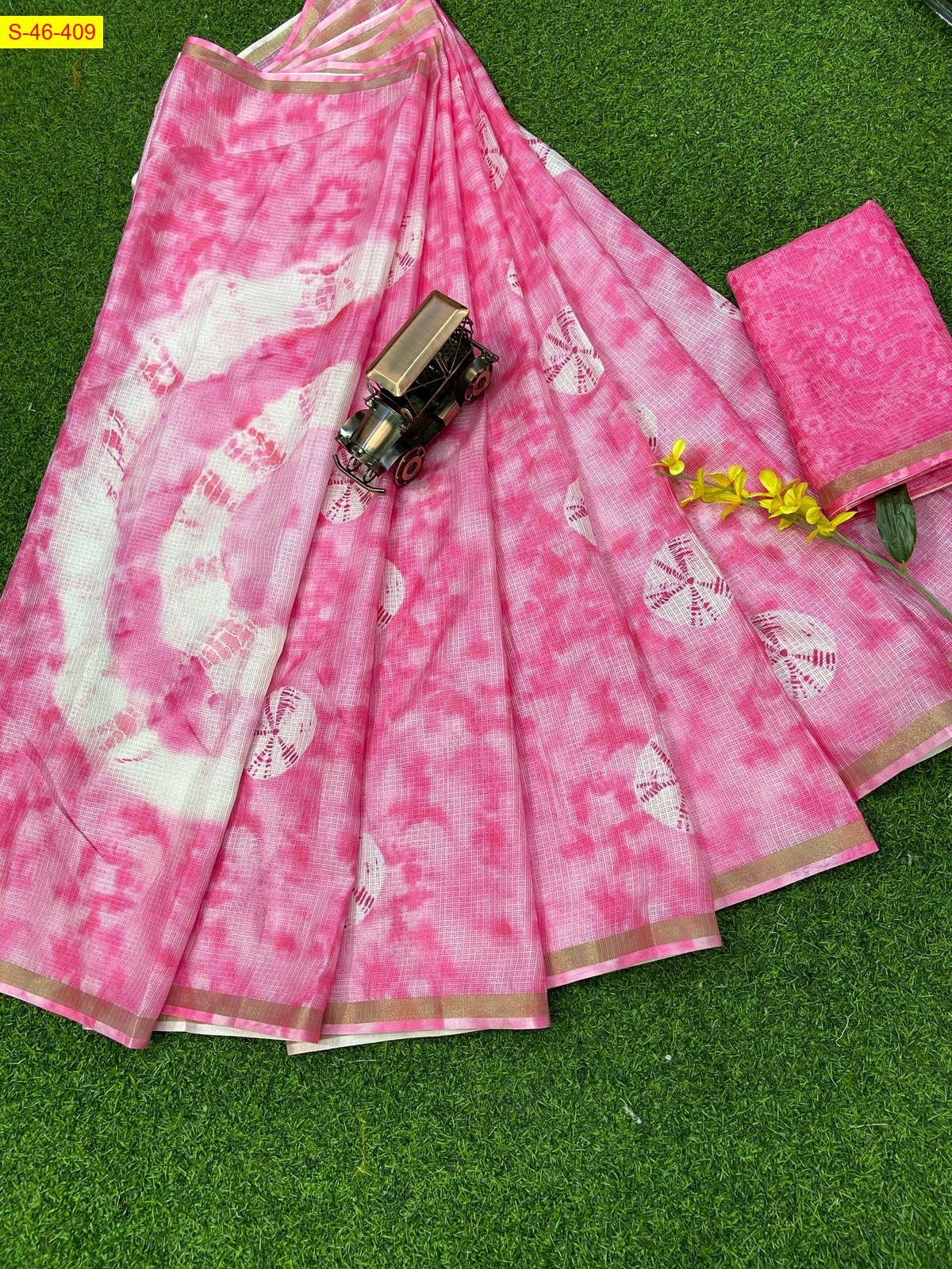 Pink Soft kota doriya printed sarees