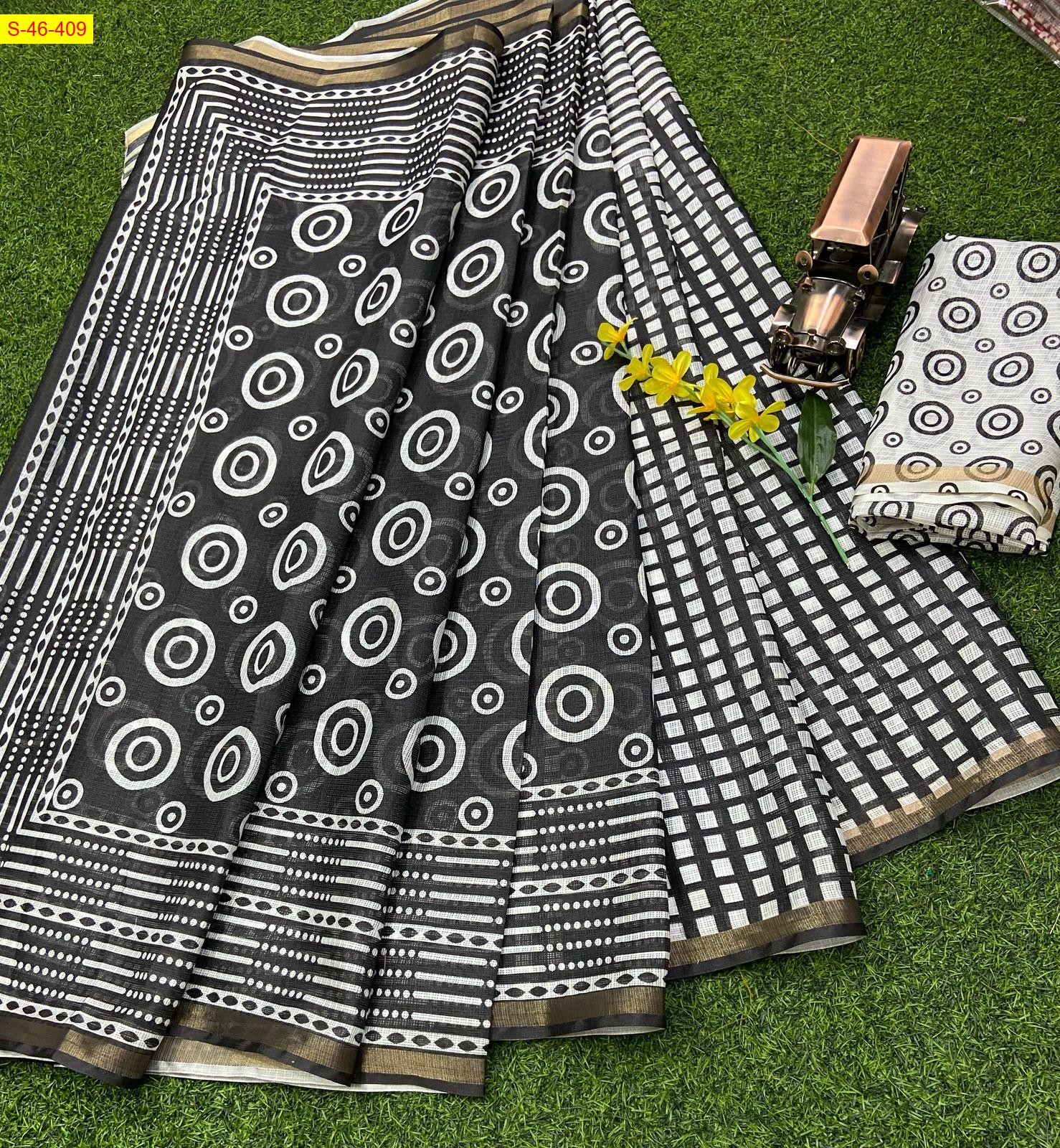 Black Soft kota doriya printed sarees