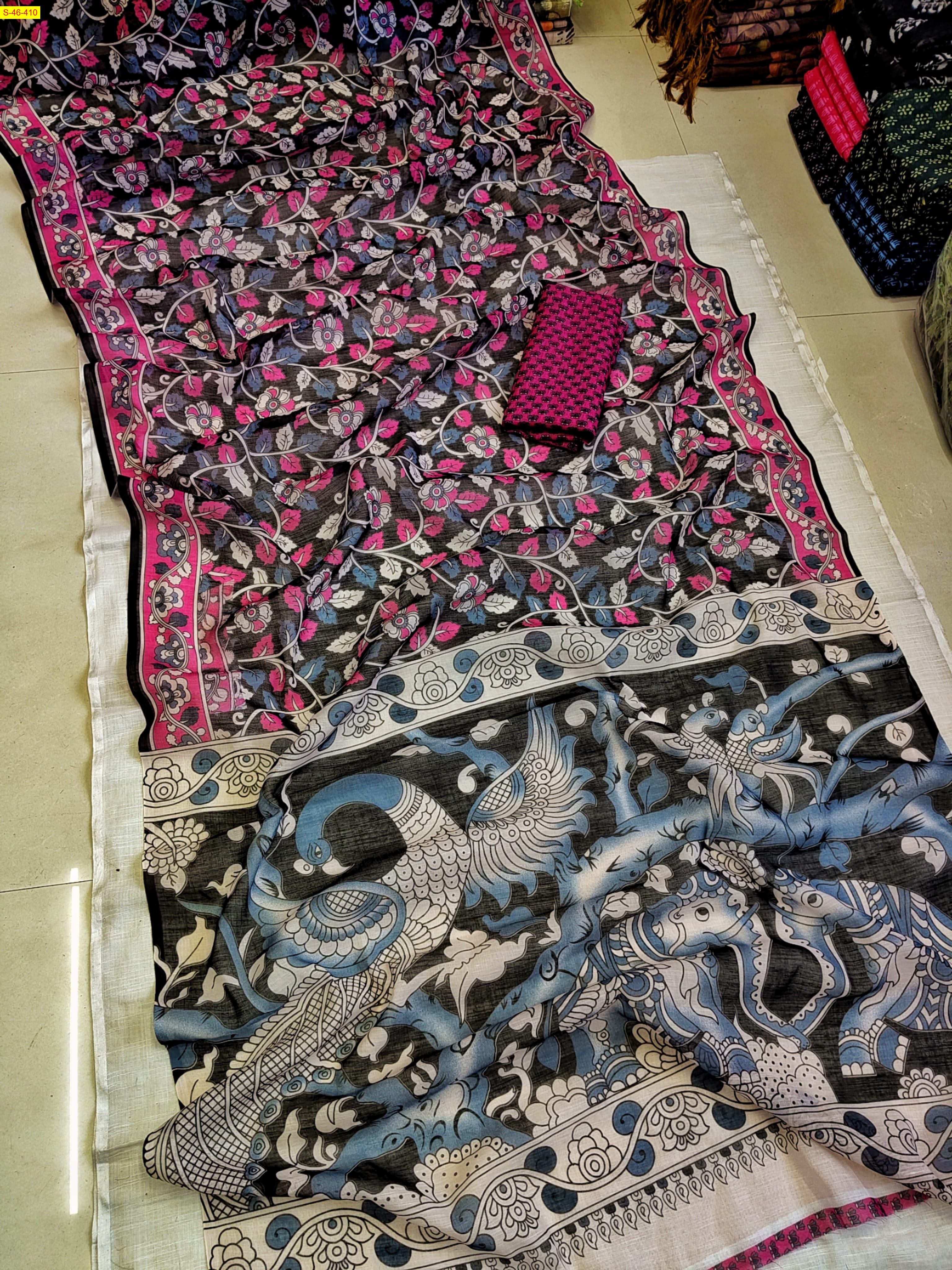 Rose Linen digital printed sarees
