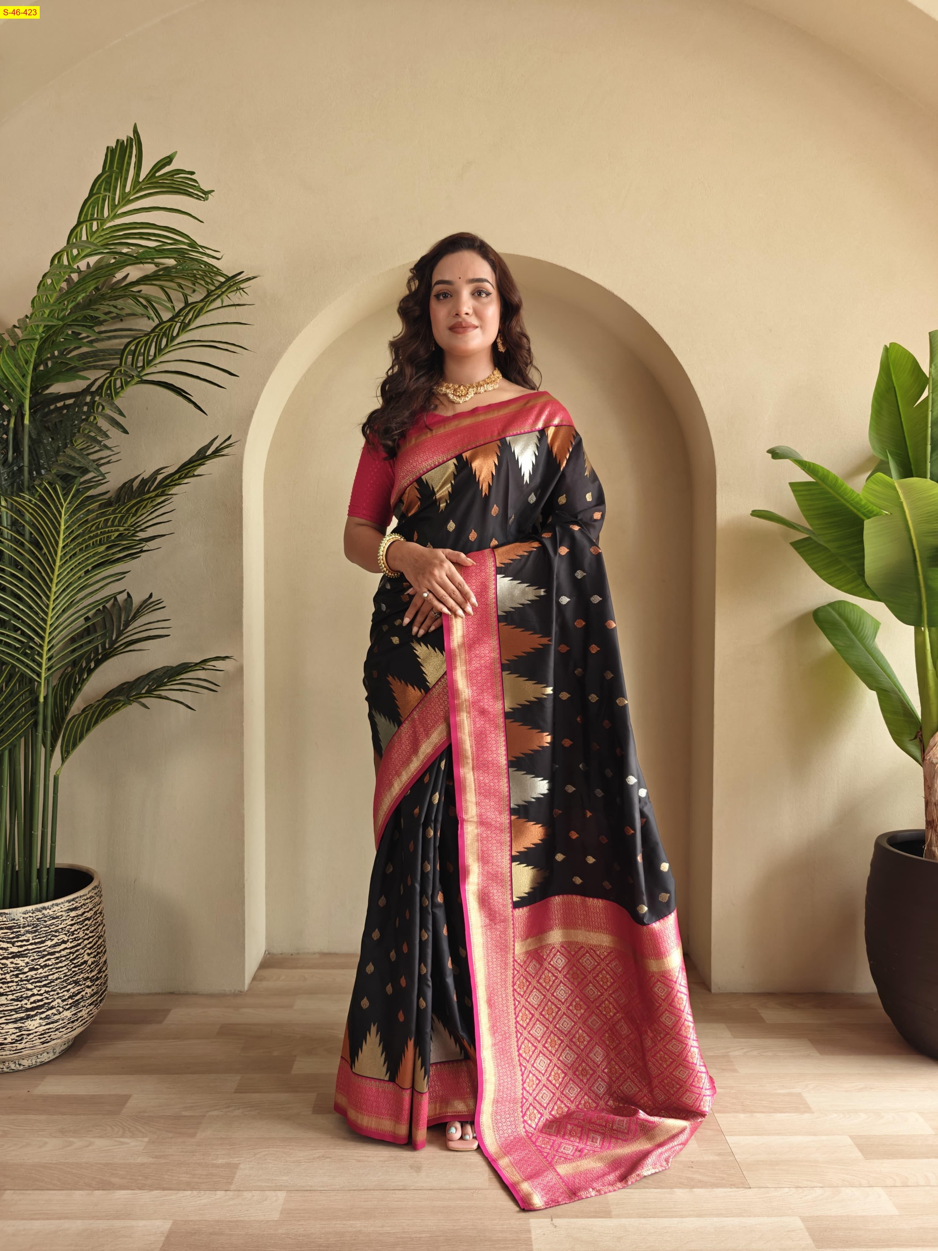 Black Semi kanchi silk saree