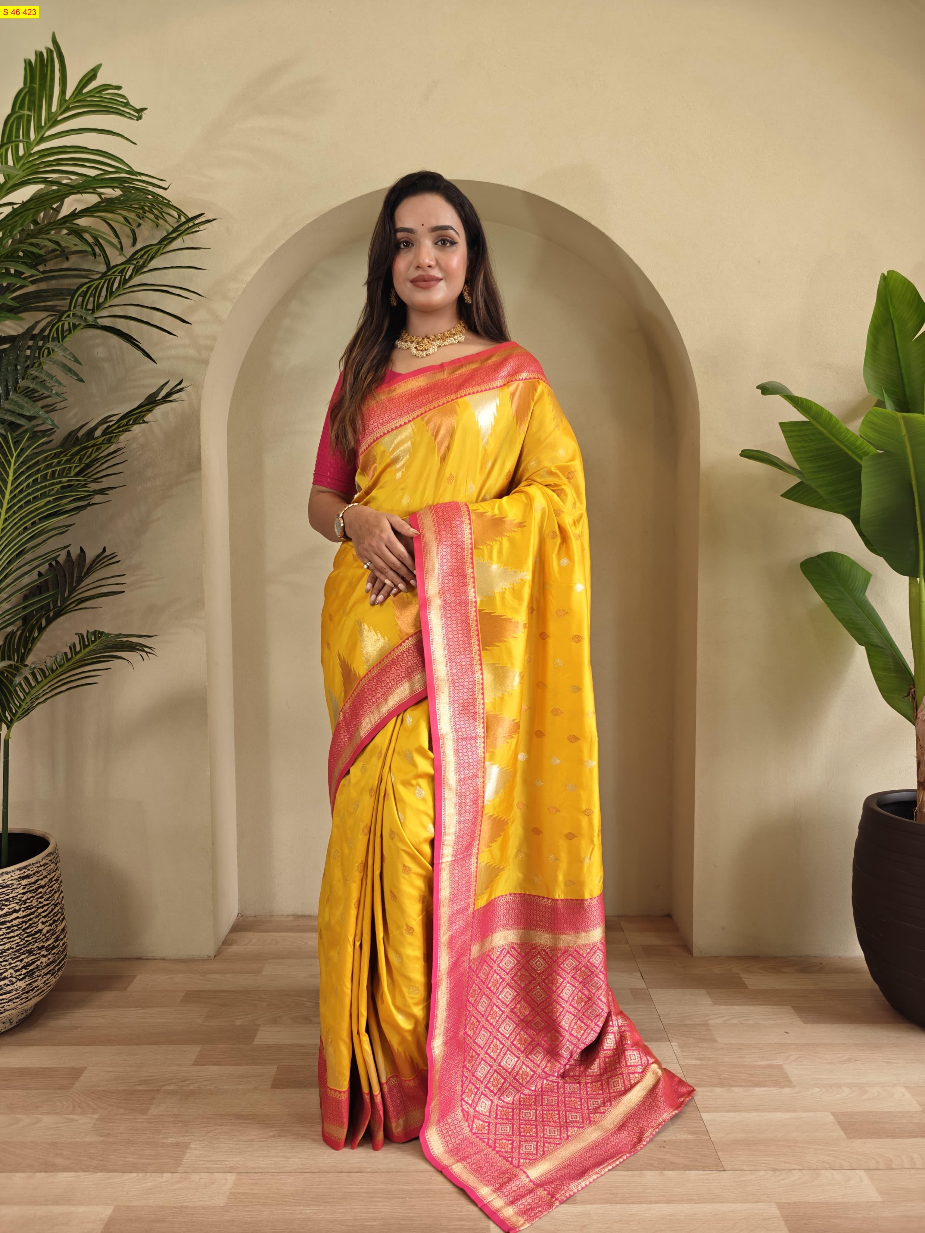 Yellow Semi kanchi silk saree
