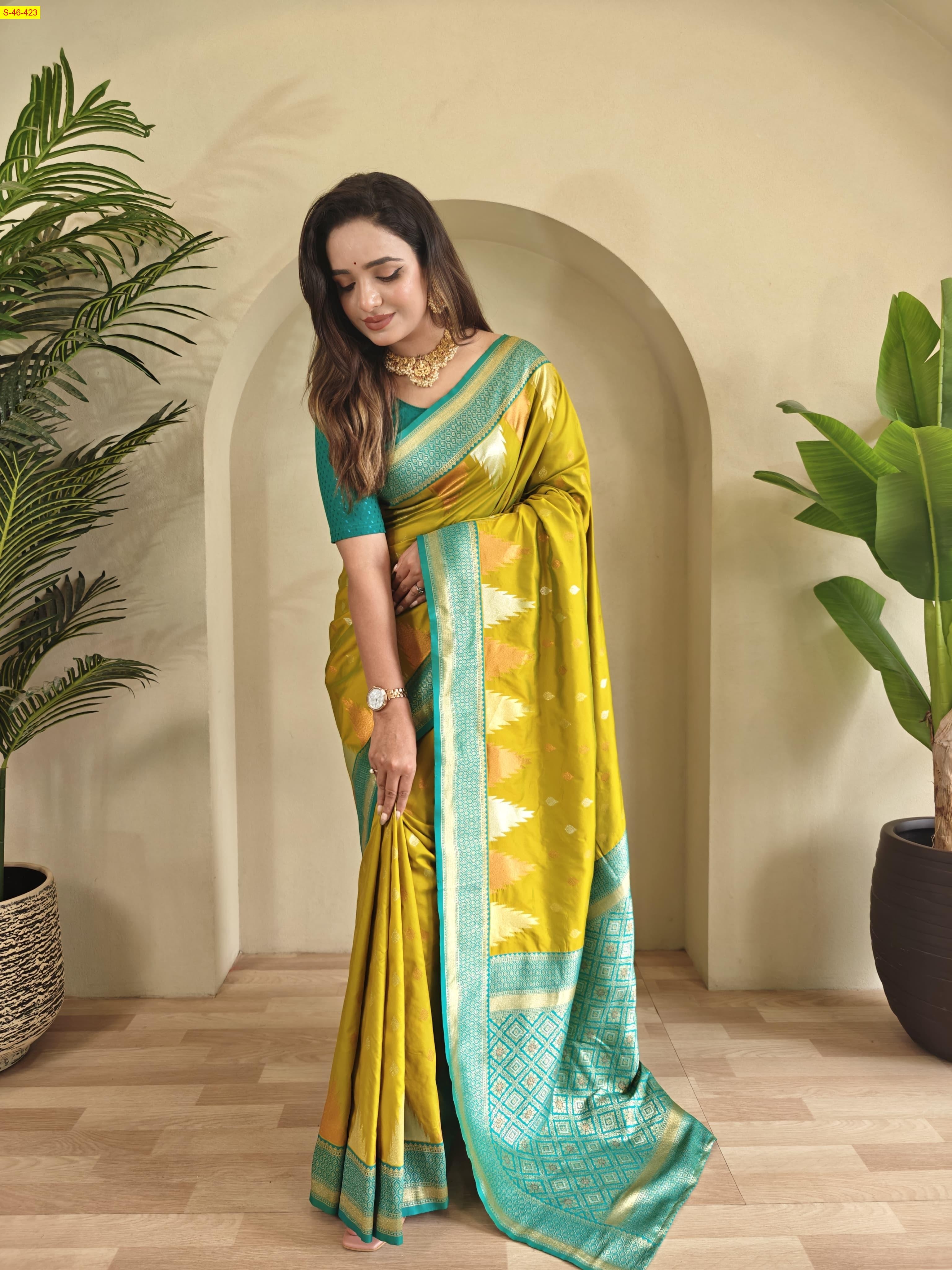 Lemon Yellow Semi kanchi silk saree