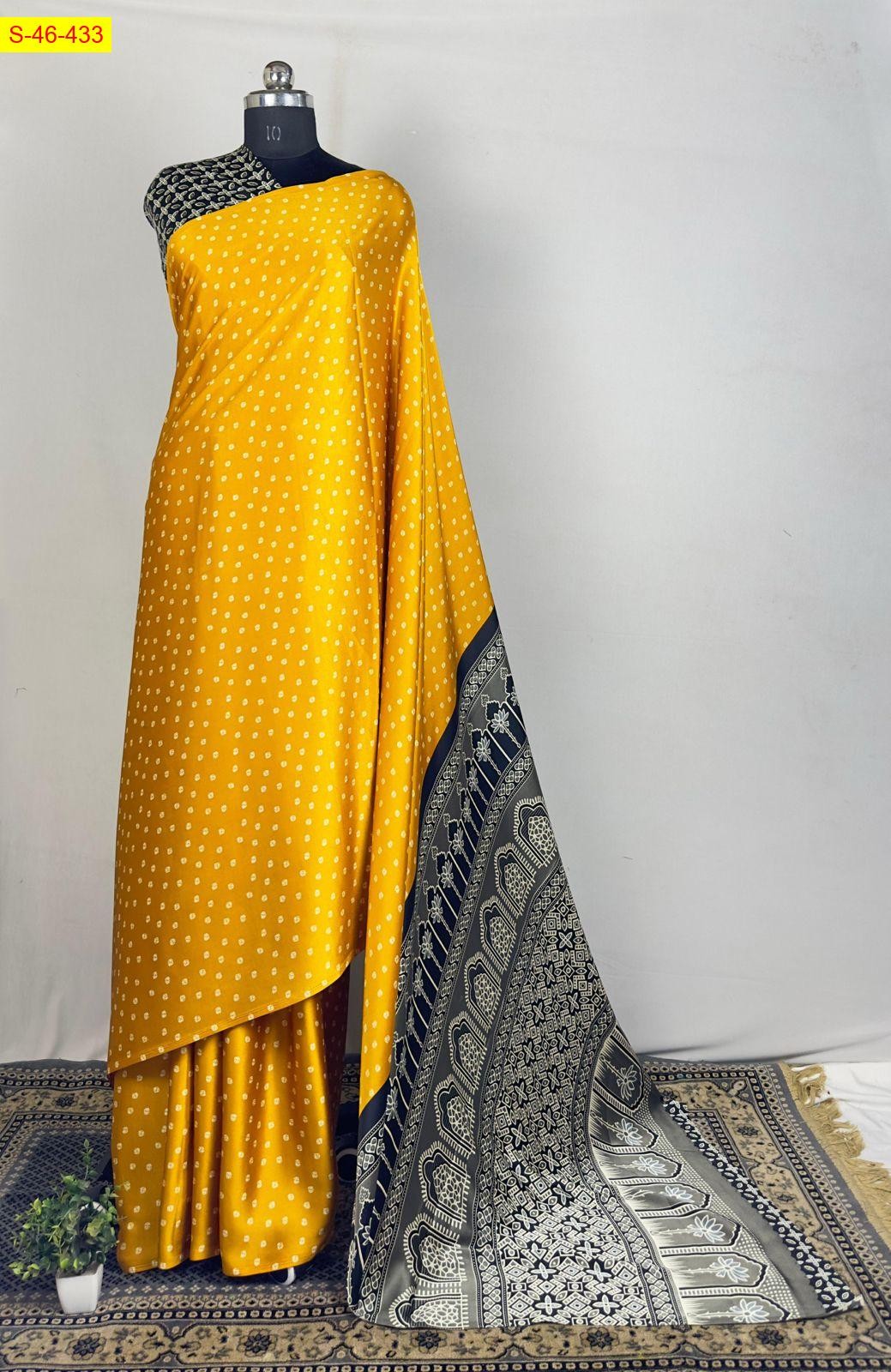 Yellow Premium Satin silk saree