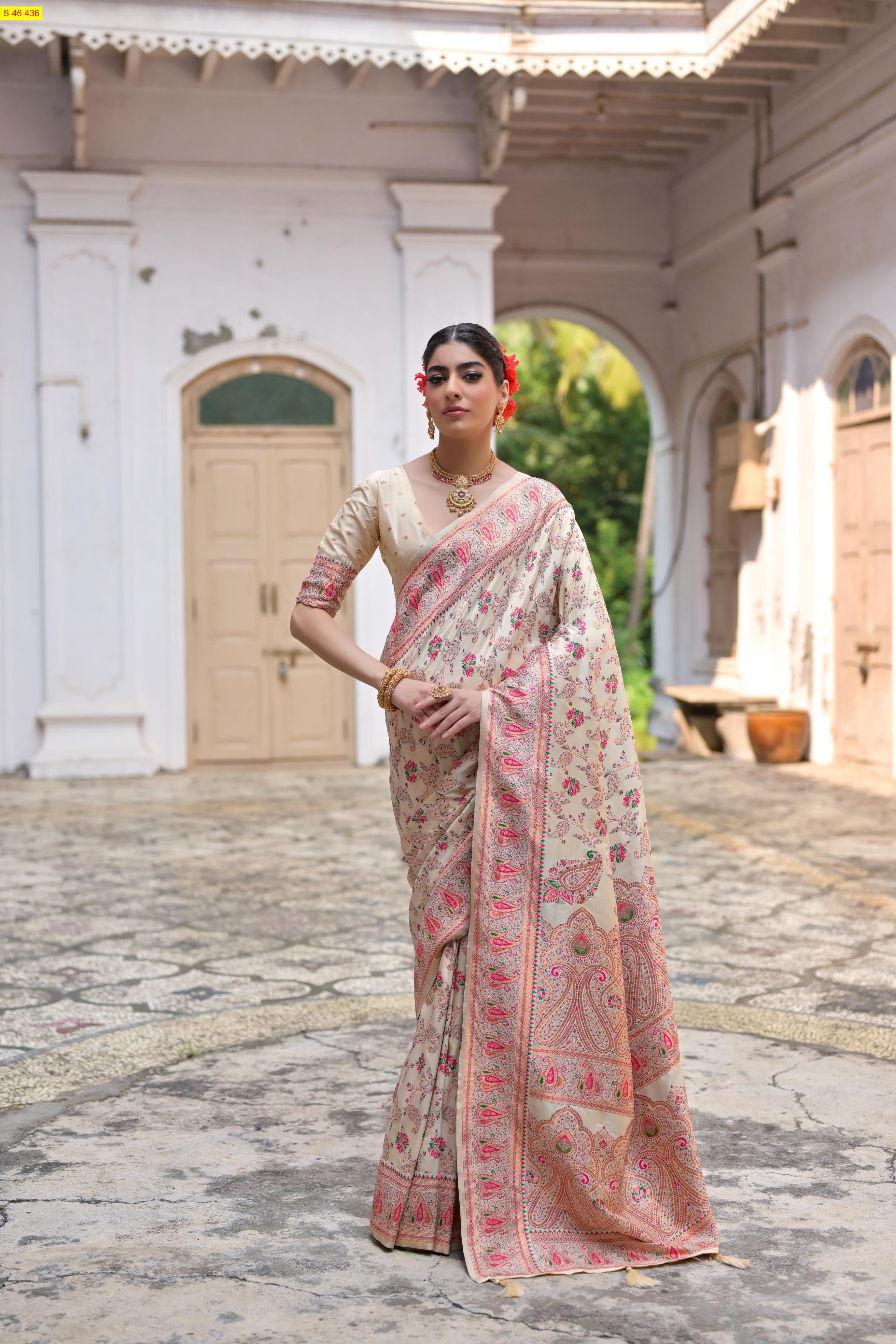 Sandal Linen zari checked sarees