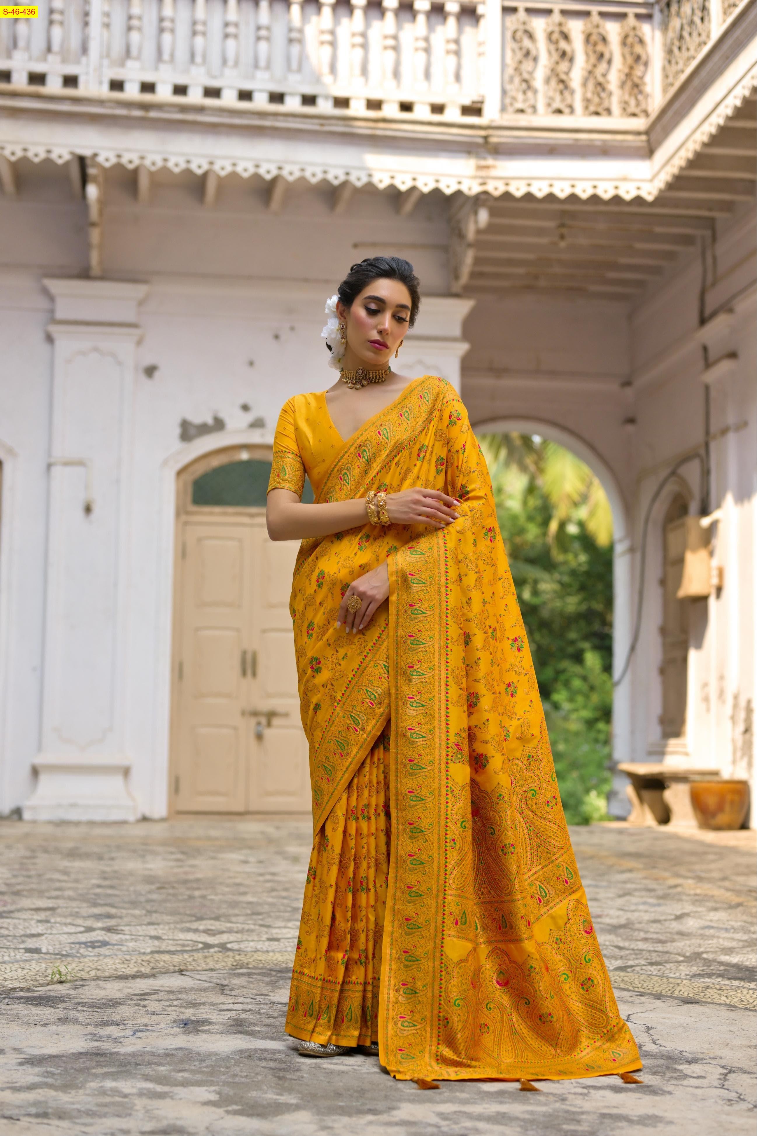 Yellow Linen zari checked sarees